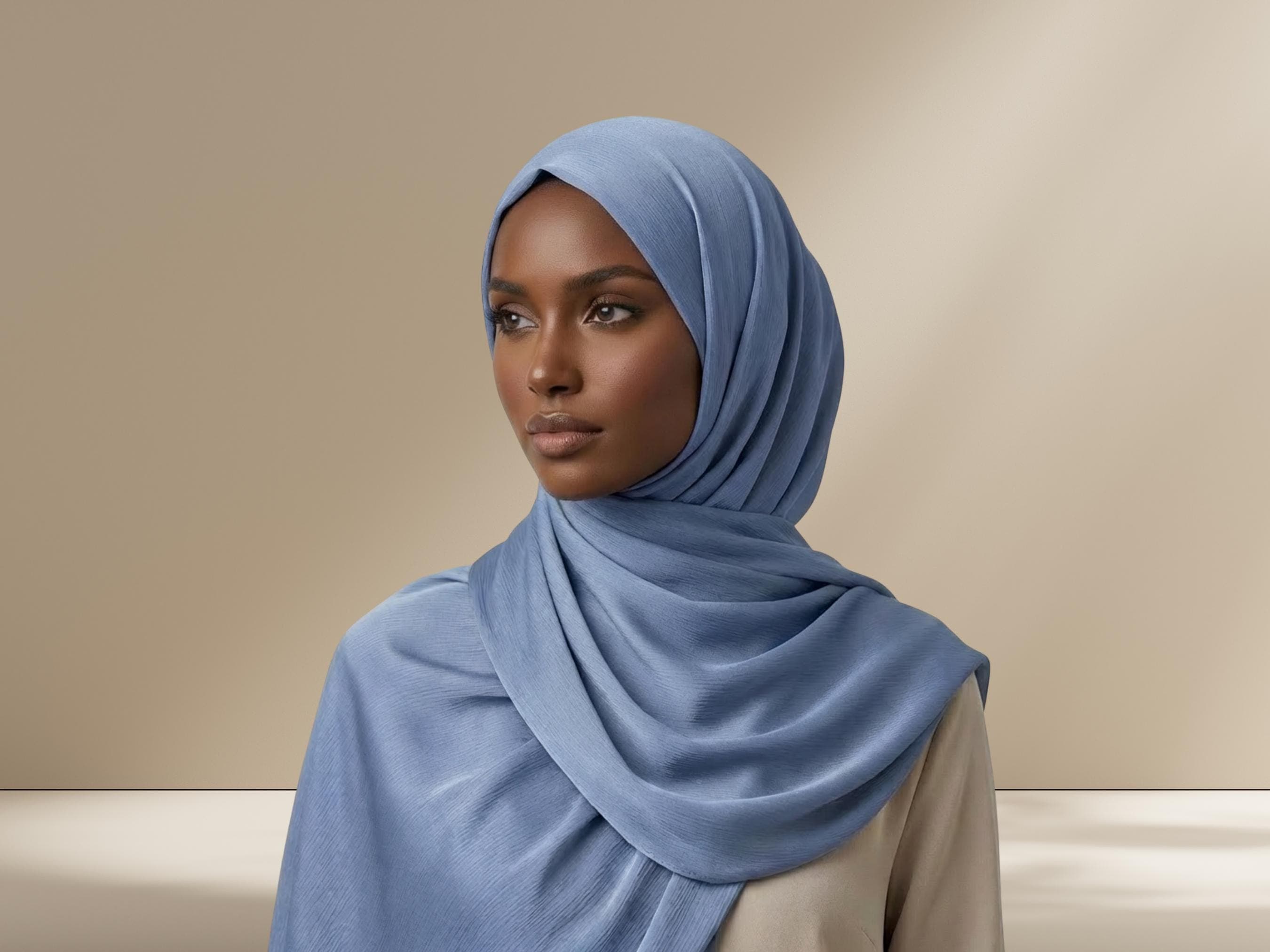 Periwinkle Satin Crinkle Hijab, Violet Blue Formal Scarf
