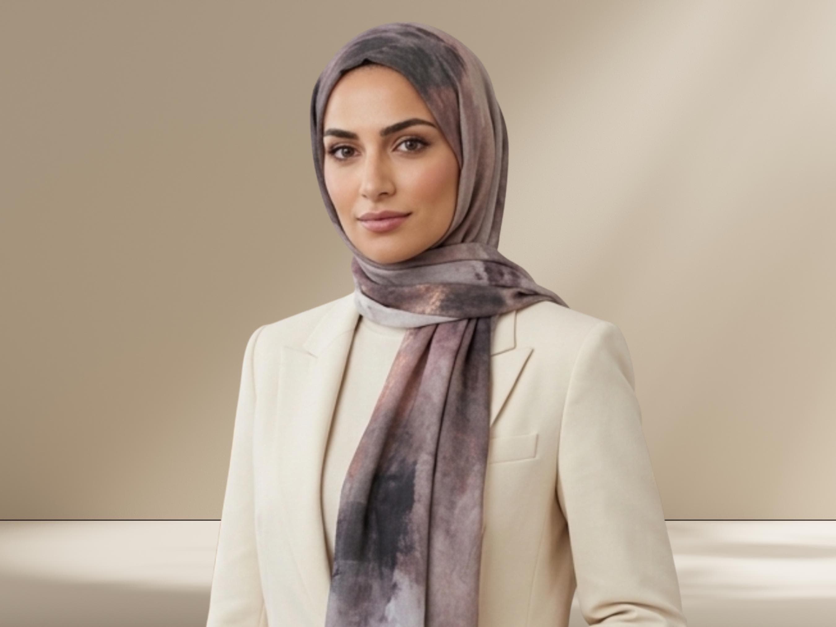 Printed Bamboo Modal Hijab Scarf: Muted Mauve Taupe Hijab, Lightweight & Breathable - image 3