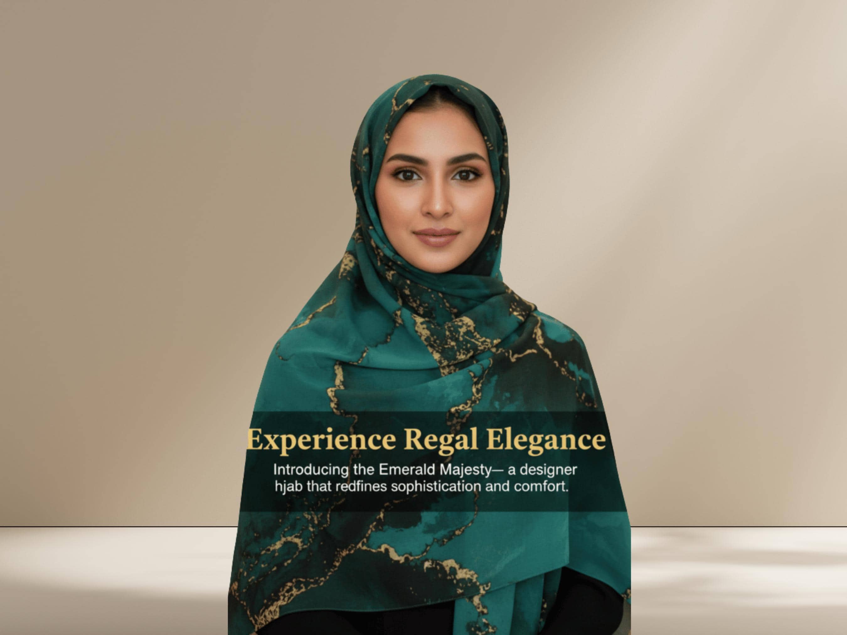 Emerald Green Golden Bronze Printed Chiffon Hijab, Soft Lightweight Scarf