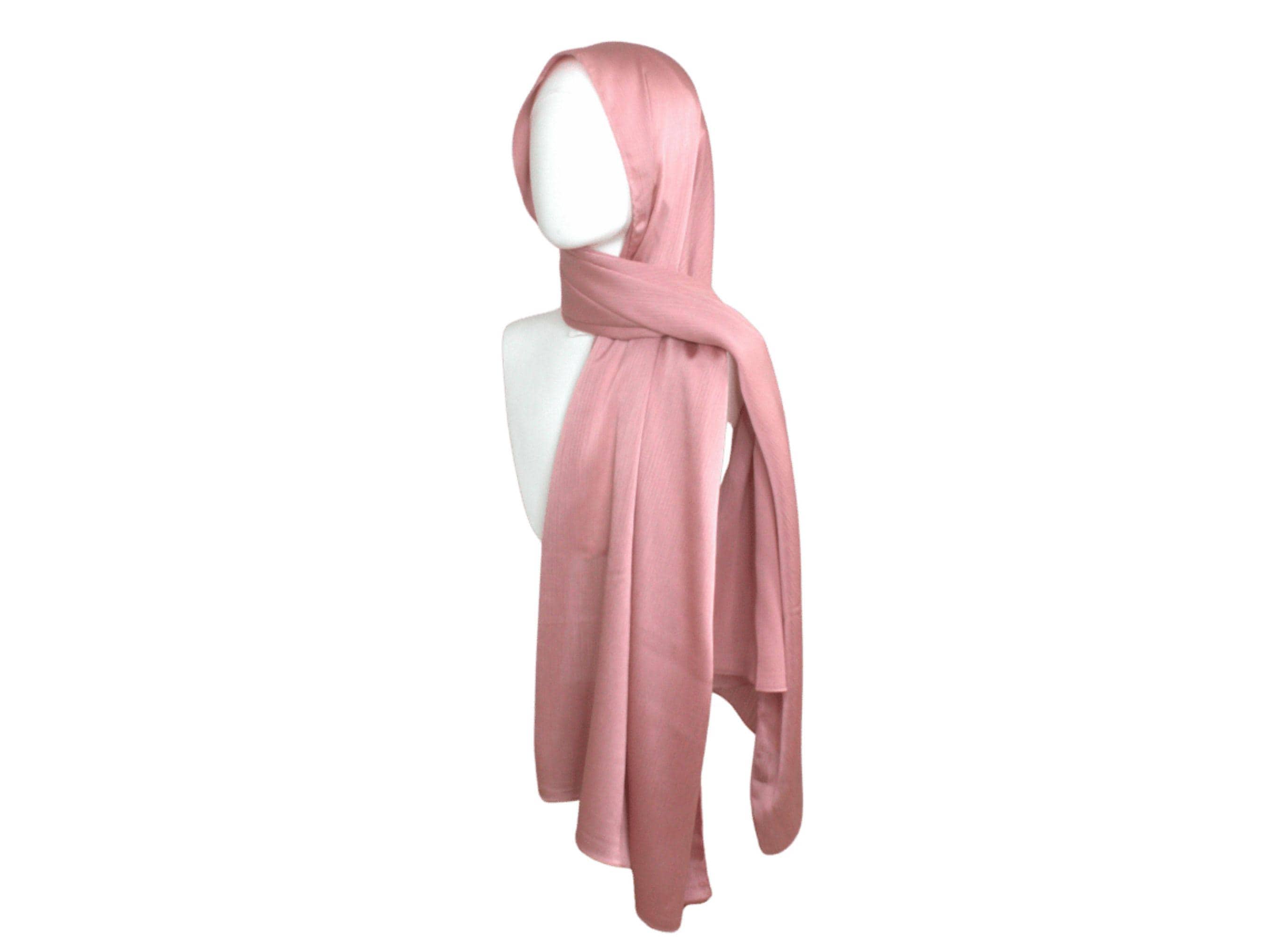 Light Rose Quartz formal hijab for fancy occasions | rose quartz satin crinkle hijab for muslim weddings and parties