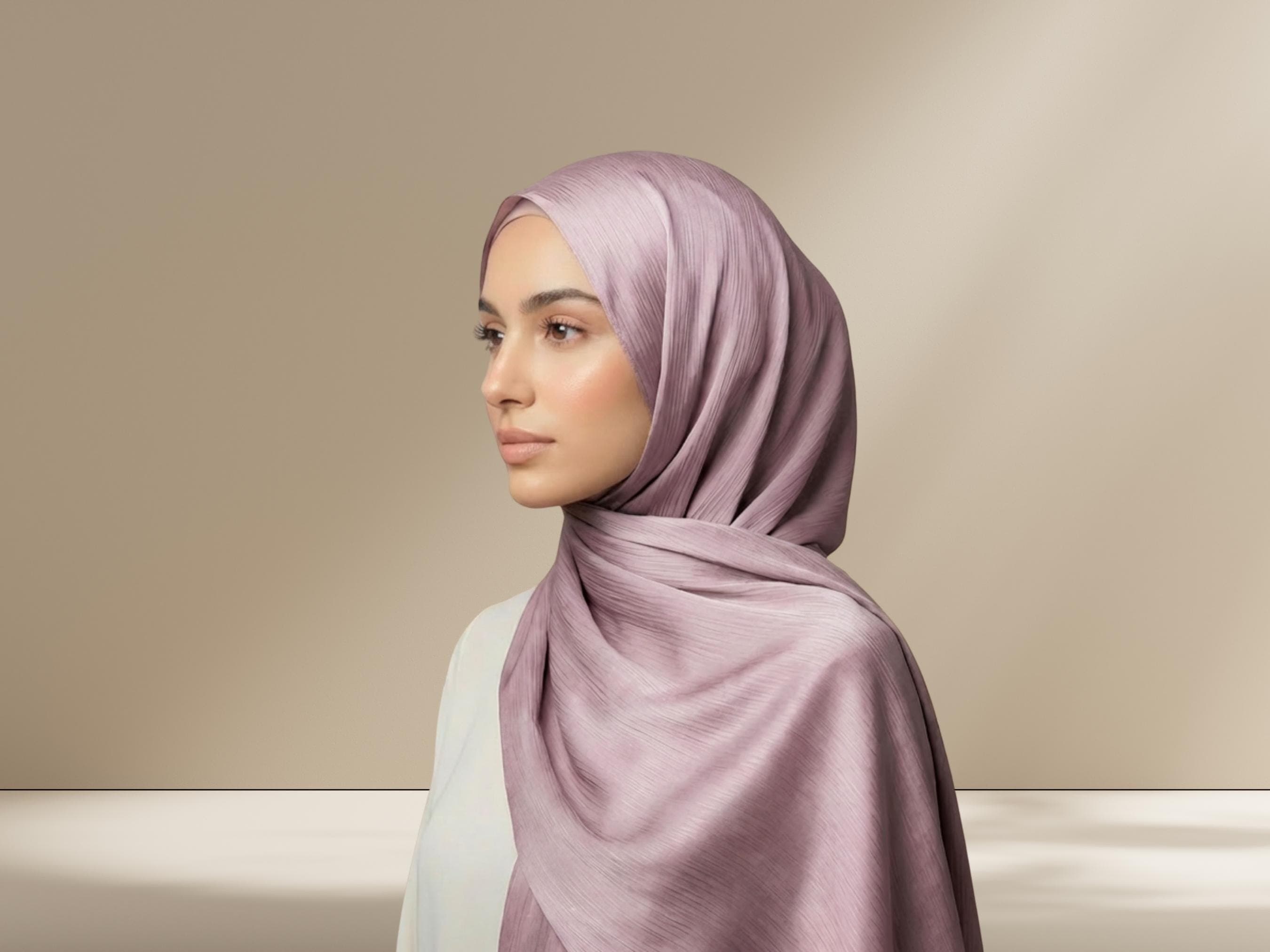 Light Purple Satin Crinkle Hijab, Luxe Elegance Formal Wear - image 3