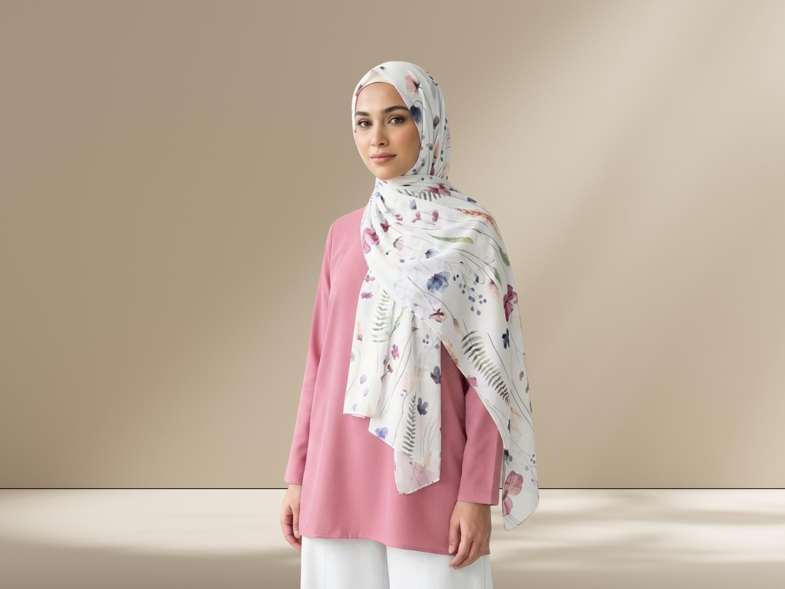Floral Chiffon Crepe Hijab, Limited Edition headScarf - image 4