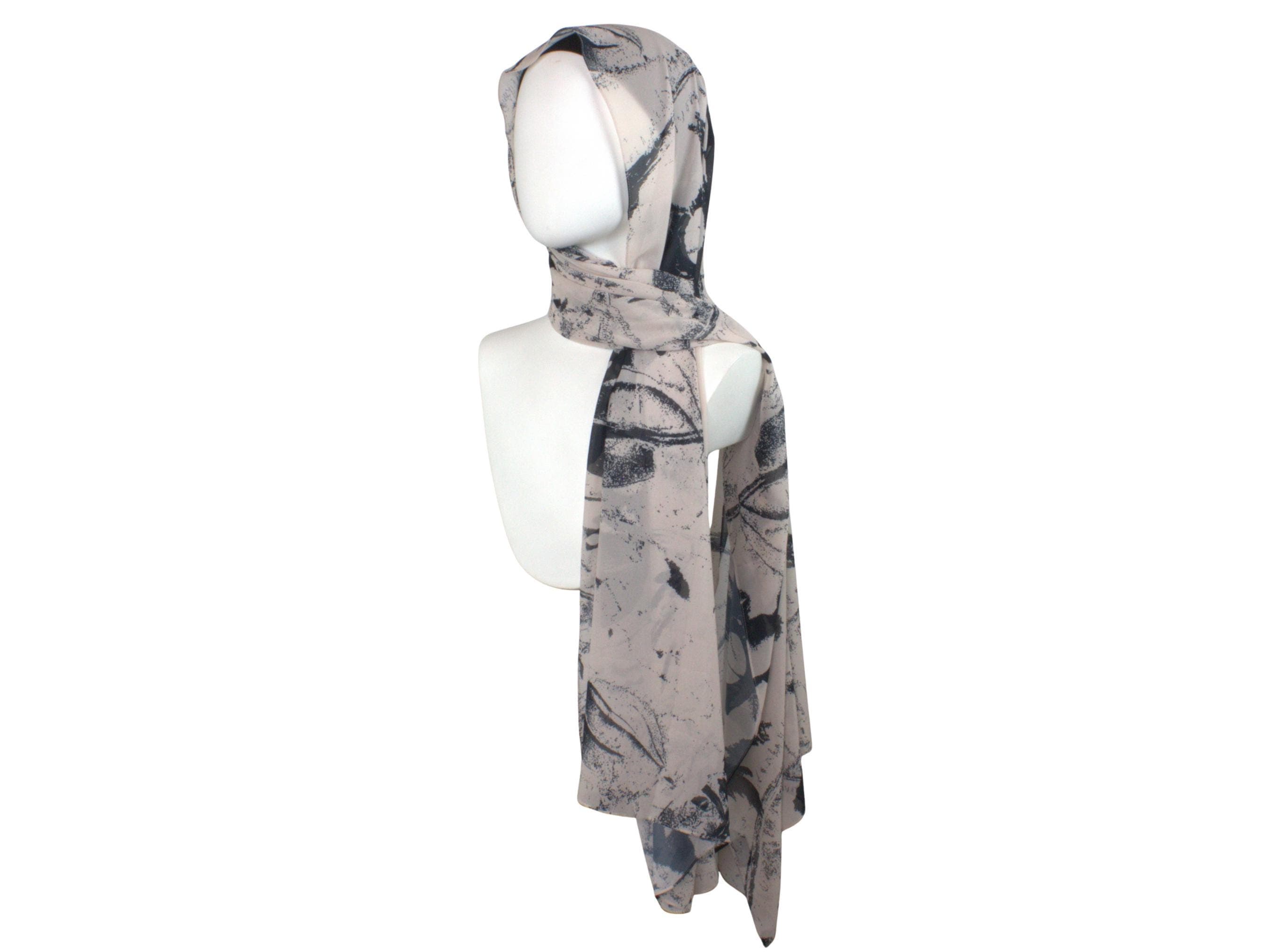 Black Neutral Floral Chiffon Hijab, Soft Everyday Headscarf - image 3