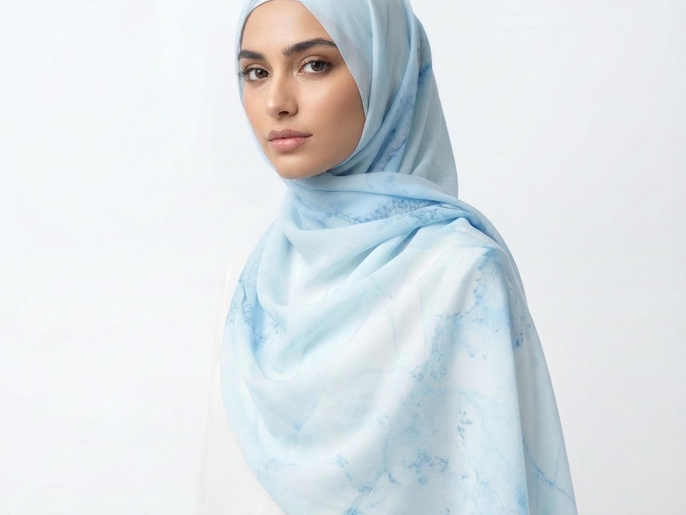 Aqua Blue Textured Chiffon Hijab: Elegant Muslim Head Scarf - image 5
