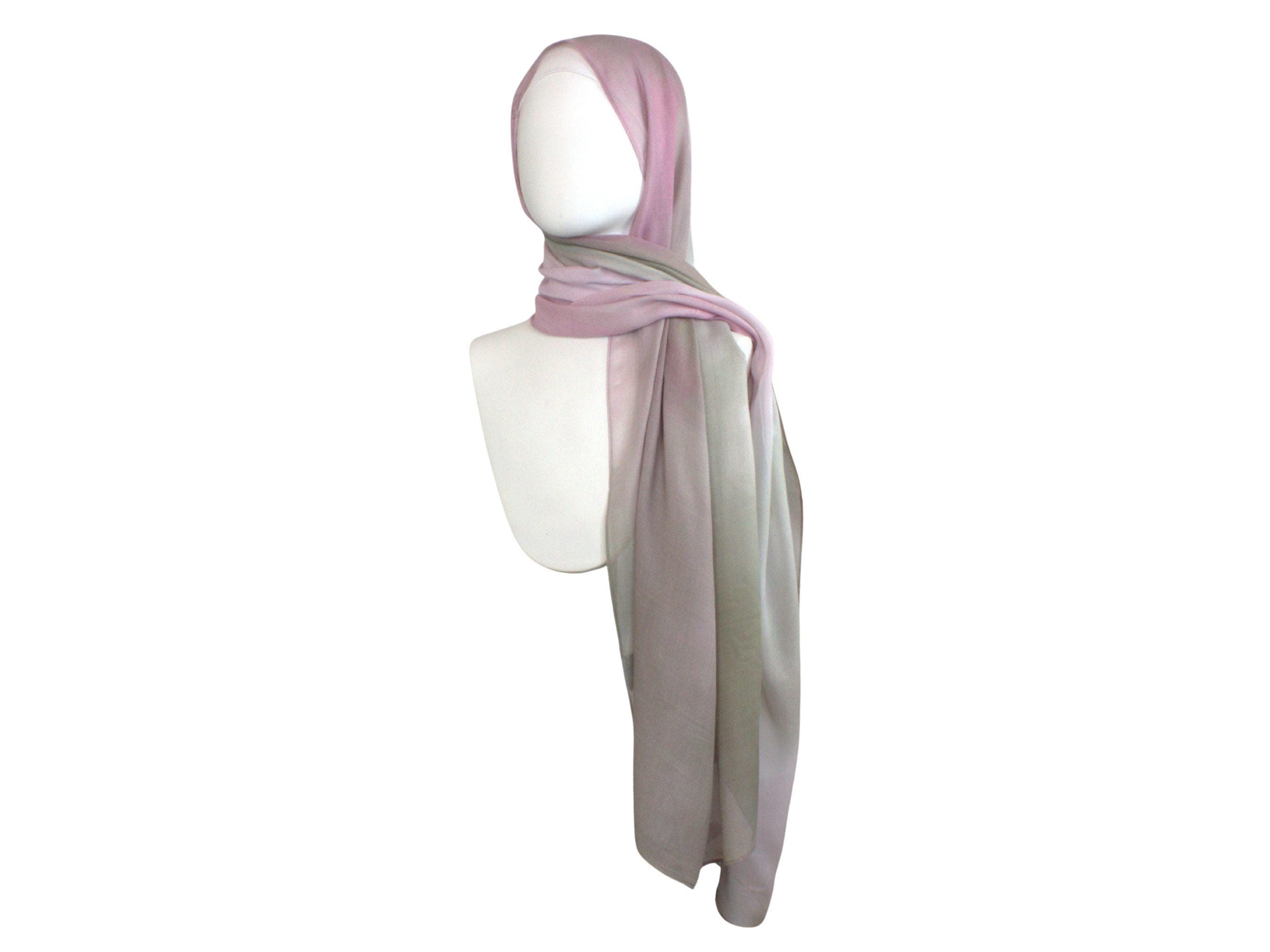 Watercolor Bamboo Modal Hijab Scarf: Green & Rose Blush, Lightweight - image 4