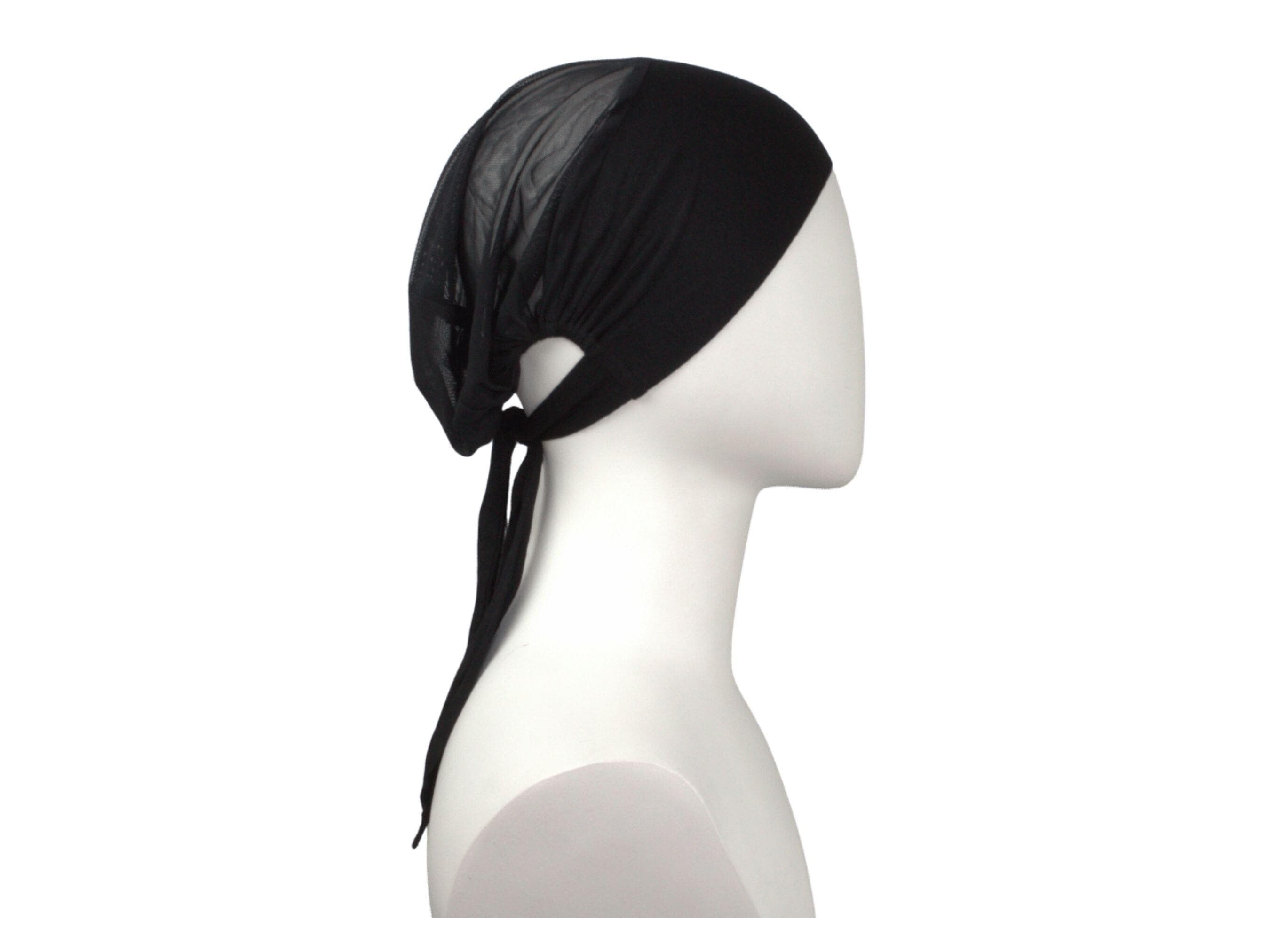 Black mesh tie back hijab underscarf. Non-slippery and airy hijab cap comfortable for women and girls | Lina Zibdeh