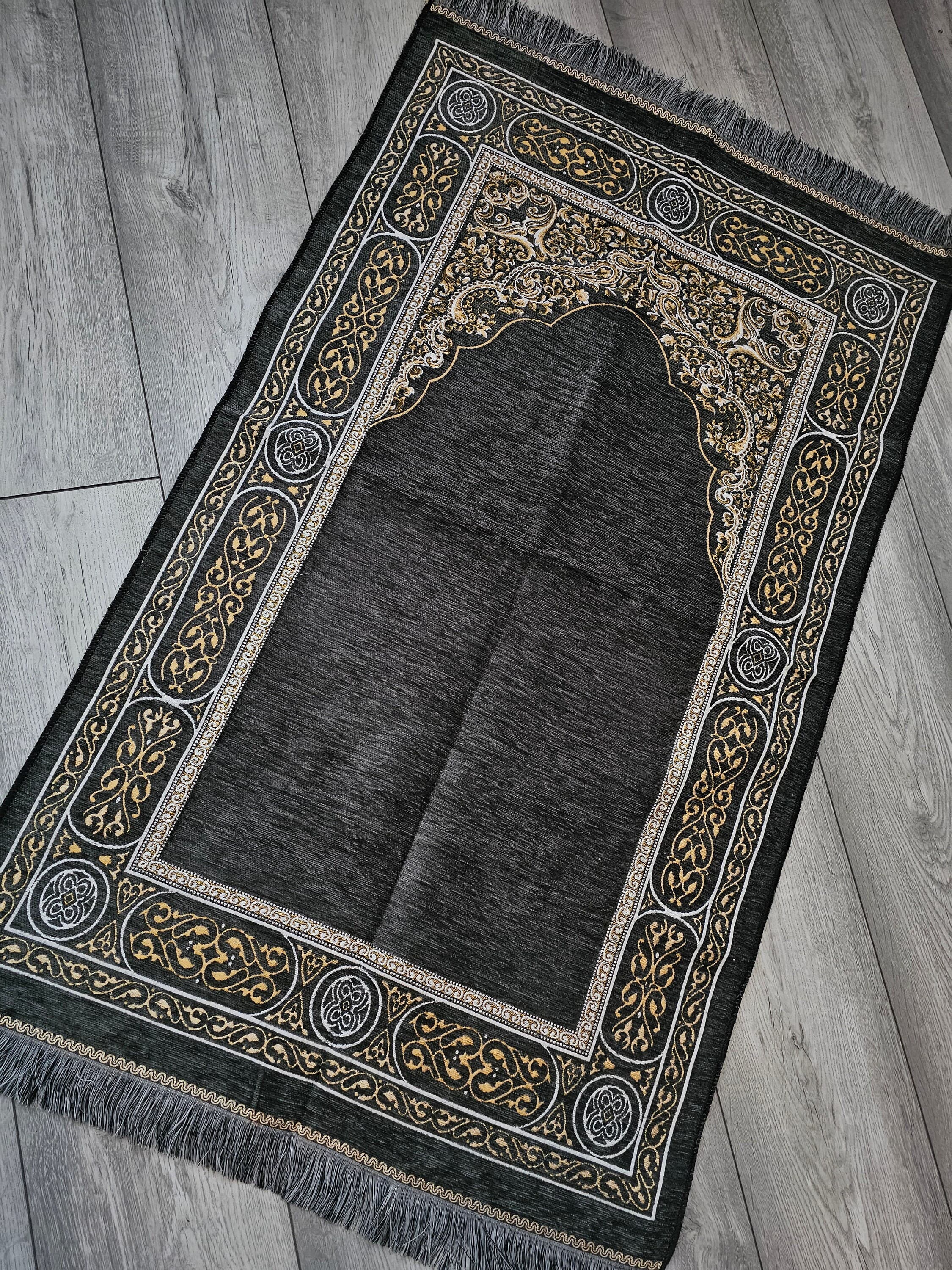 Personalised prayer mat – muslim rug with name – islamic gift – eid | ramadan present | revert gift | alima and hafiz gift idea grey - image 4