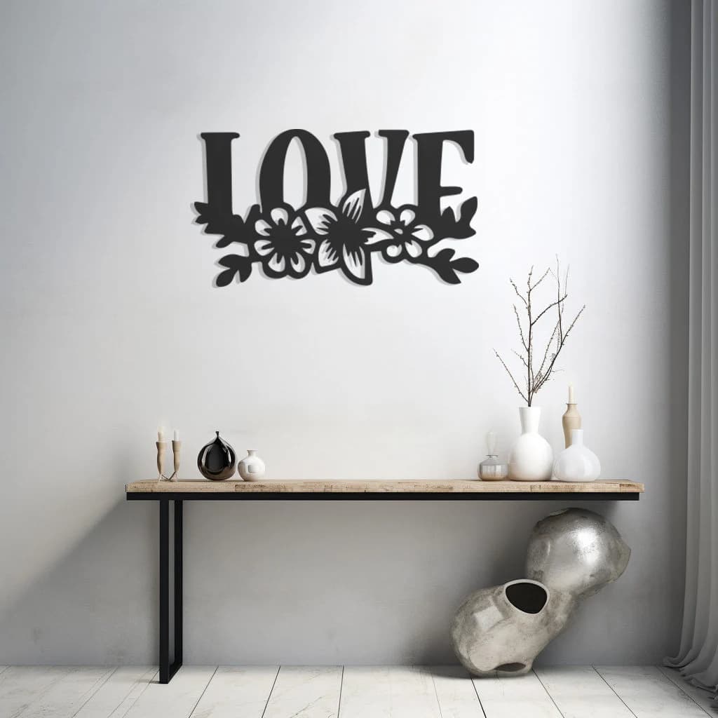 Love Design Metal Art, Floral Love Decor Wall Hanging, Romantic Home Accent, Blooming Heart Sculpture,Botanical Love Theme,Elegant Metalwork
