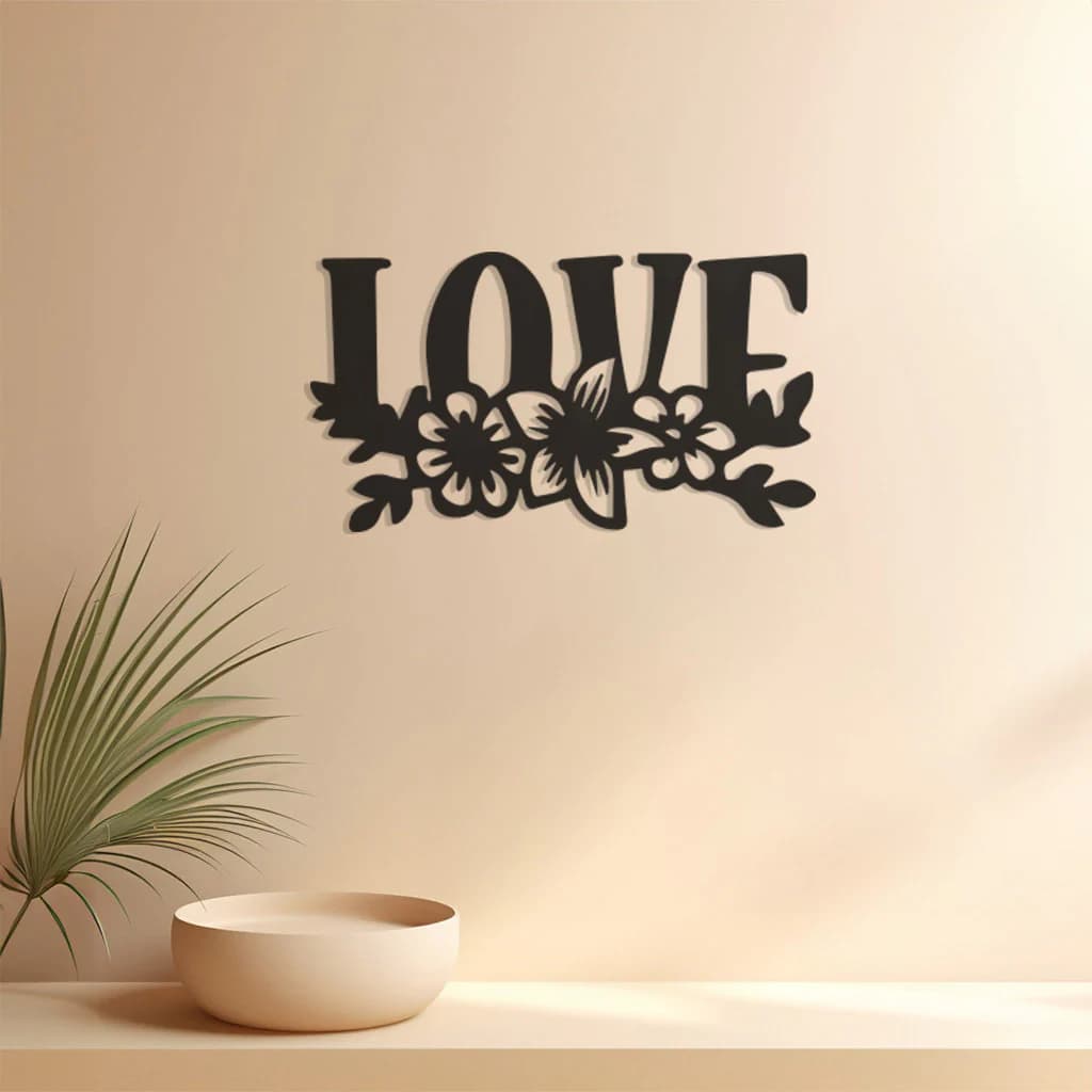 Love Design Metal Art, Floral Love Decor Wall Hanging, Romantic Home Accent, Blooming Heart Sculpture,Botanical Love Theme,Elegant Metalwork