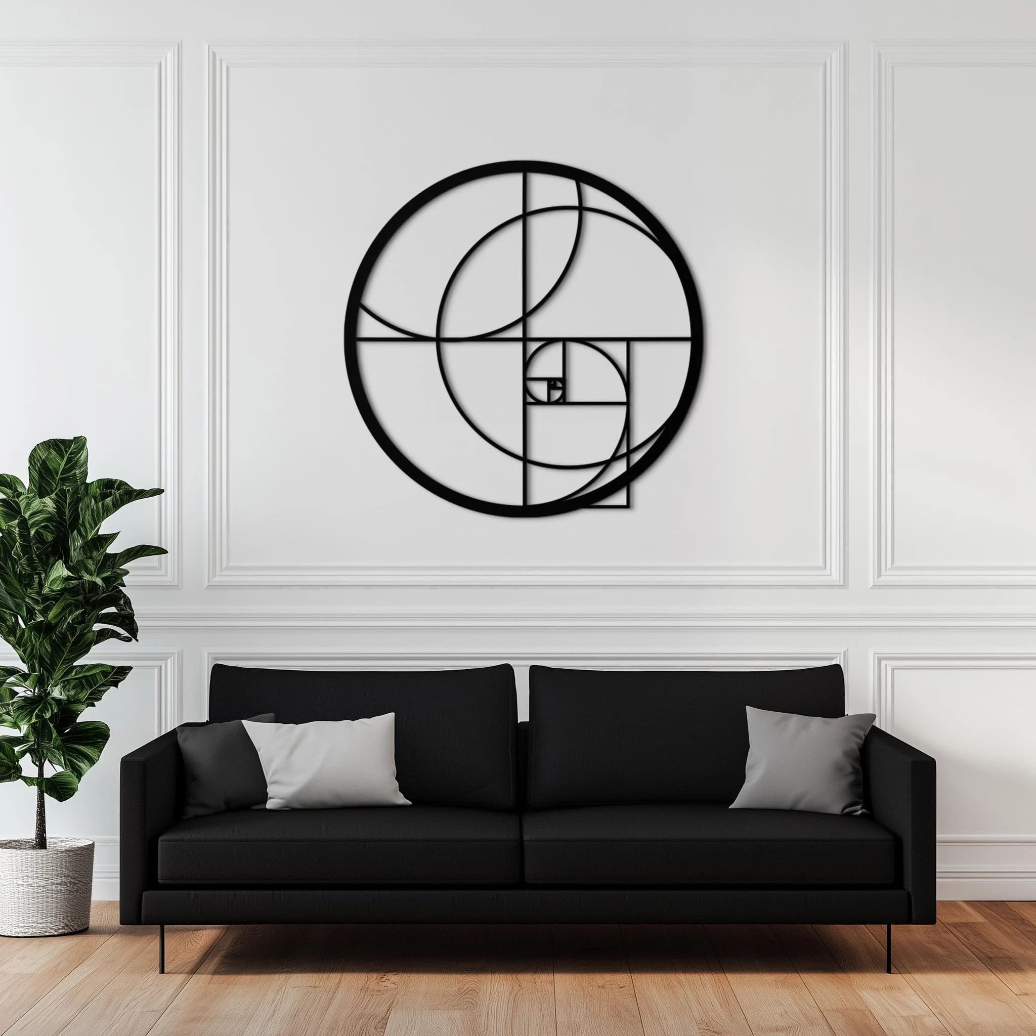 Fibonacci Spiral Metal Wall Art: Black Geometric SculptureNew Year's gift