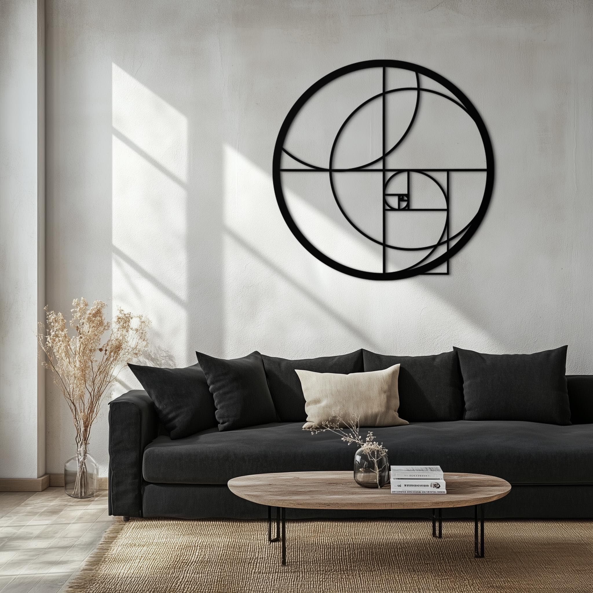 Fibonacci Spiral Metal Wall Art: Black Geometric SculptureNew Year's gift - image 3