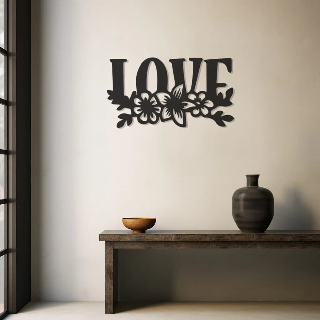 Love Design Metal Art, Floral Love Decor Wall Hanging, Romantic Home Accent, Blooming Heart Sculpture,Botanical Love Theme,Elegant Metalwork