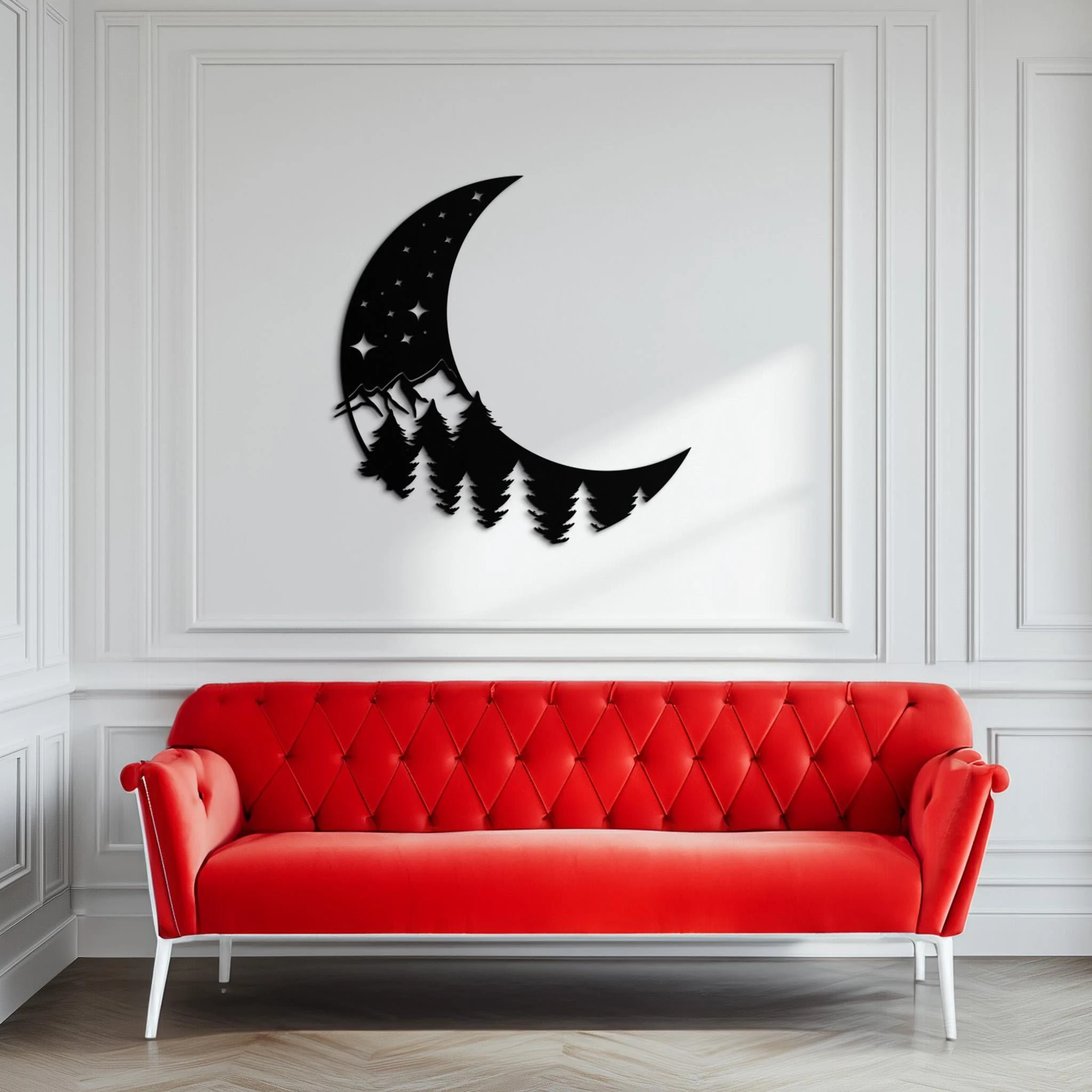 Moon & Forest Metal Wall Art: Nature-Inspired Minimalist DecorNew Year's gift - image 5