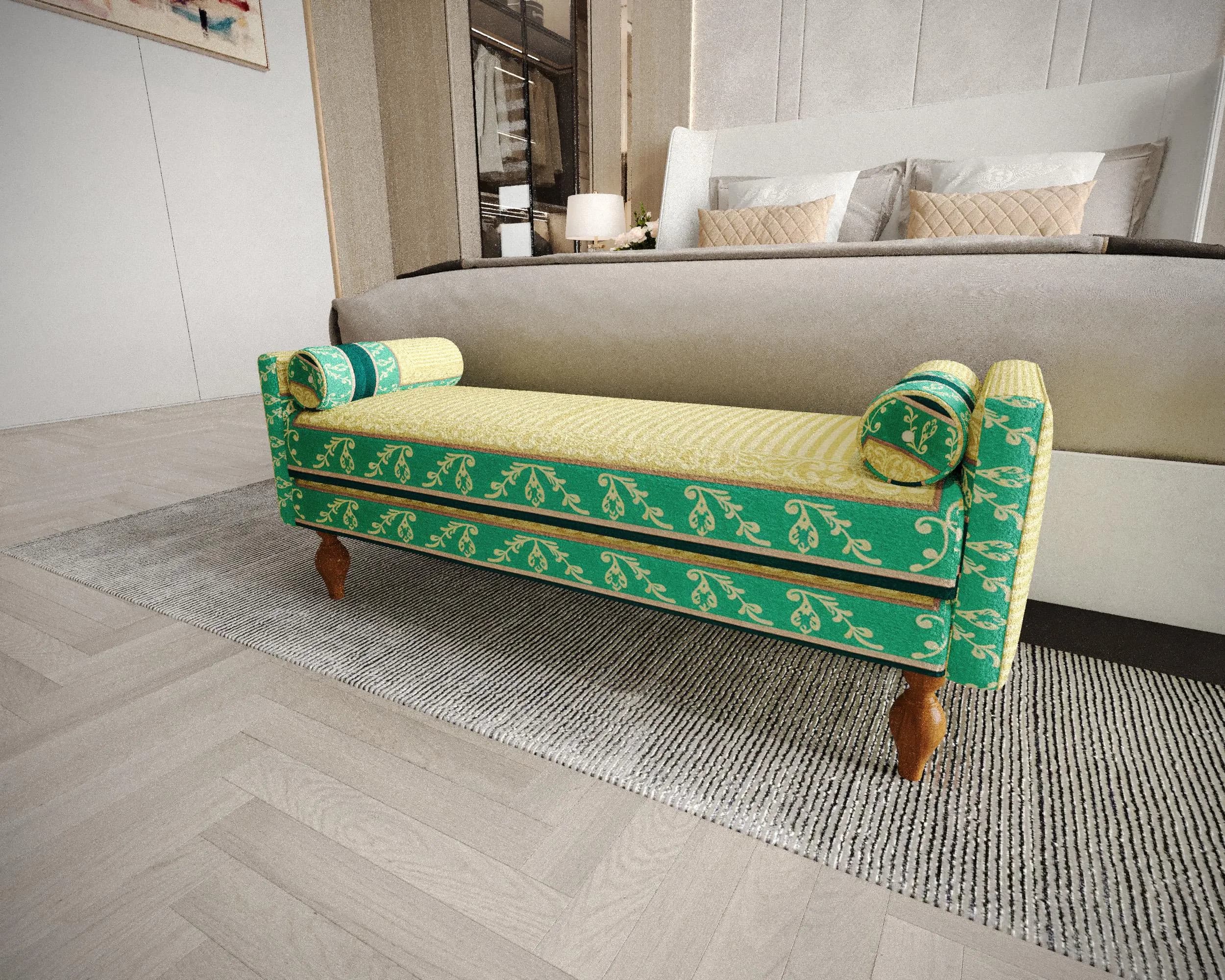 Green Botanical Bench | Bay Window Rest Area Loveseat | Whimsical Floral Couch