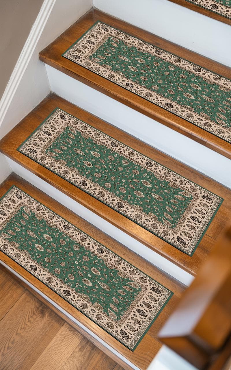 Decorative stair print rug with ethnic step layer design. Artistic tread carpet serves as vibrant stair runner and heritage inspired floor cover, perfect for steps.