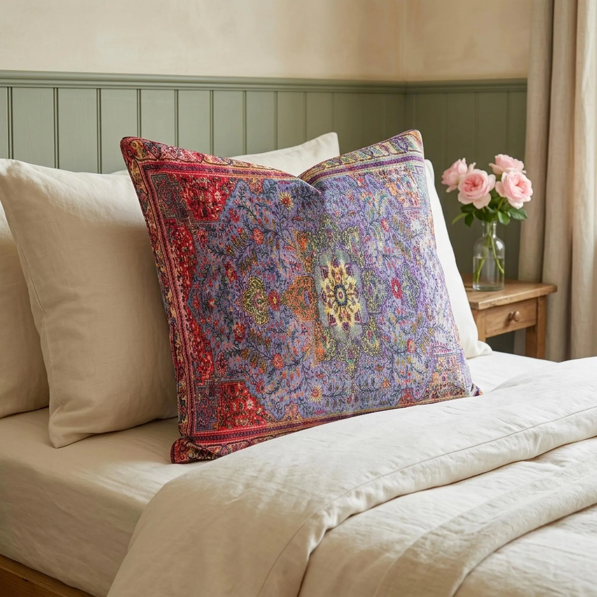 Plum Purple Floral Motif Pillow Cover | Bedroom Bed Accent Cushion | Botanical Room Decor Throw Case