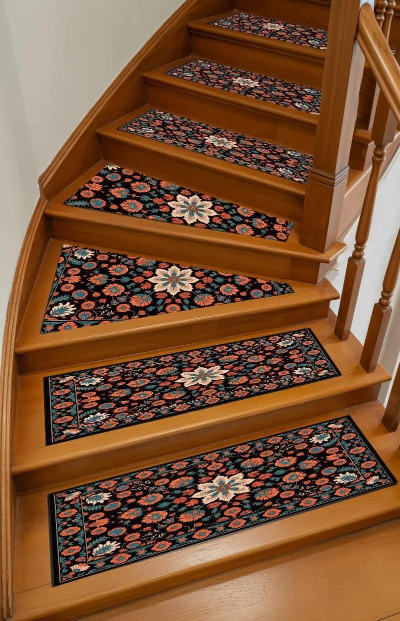 Luxury Stair Rug With Non-Slip Step Mat, Durable Landing Carpet, And Soft Runner. Protective Stair Rug Adds Style And Safety To Elegant Interiors.