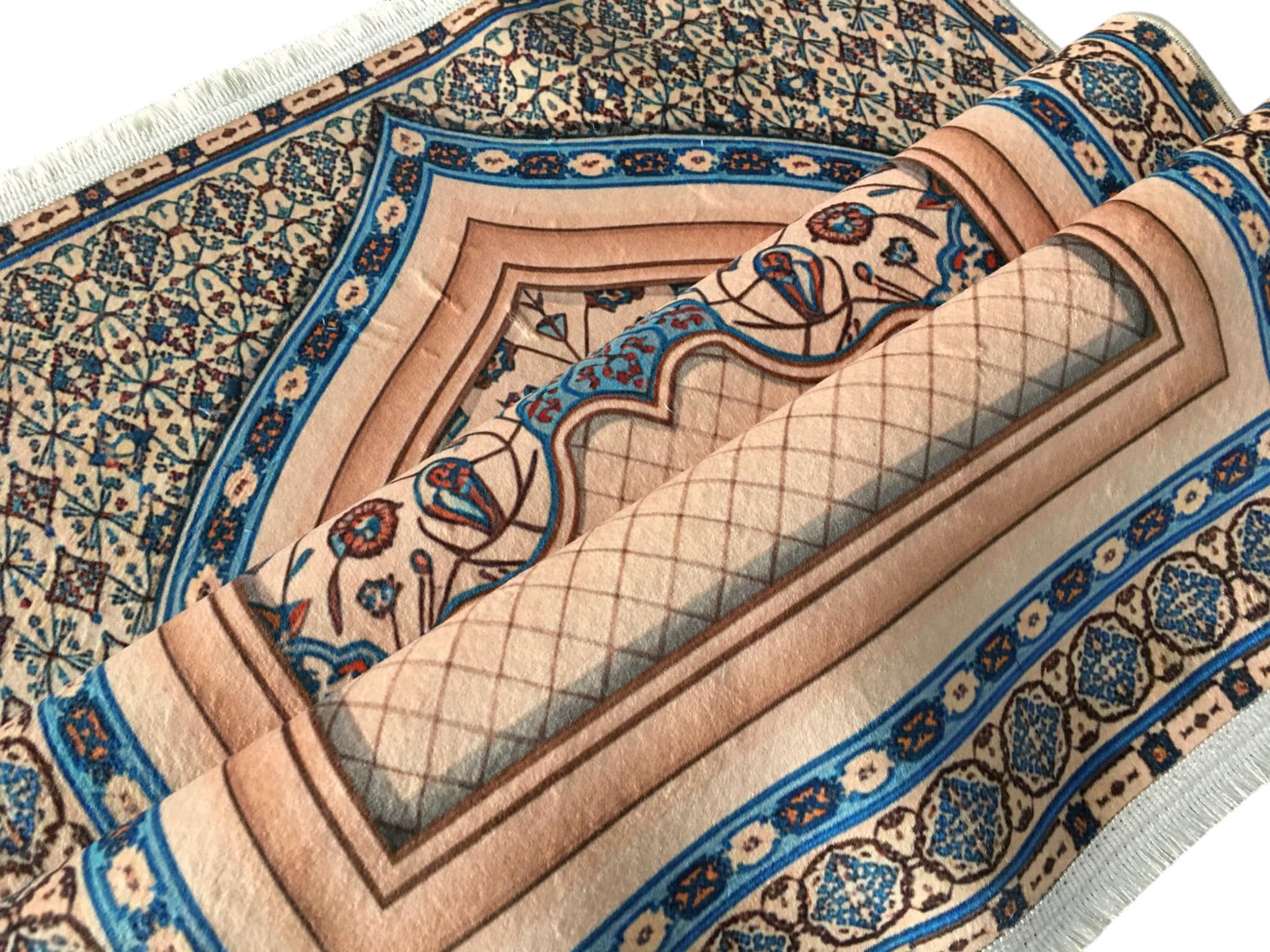 Classic Ottoman Prayer Rug, Boho Islamic Mat for Home, Washable Thick Velvet Muslim Mat, Portable Non-Slip Sujood Mat