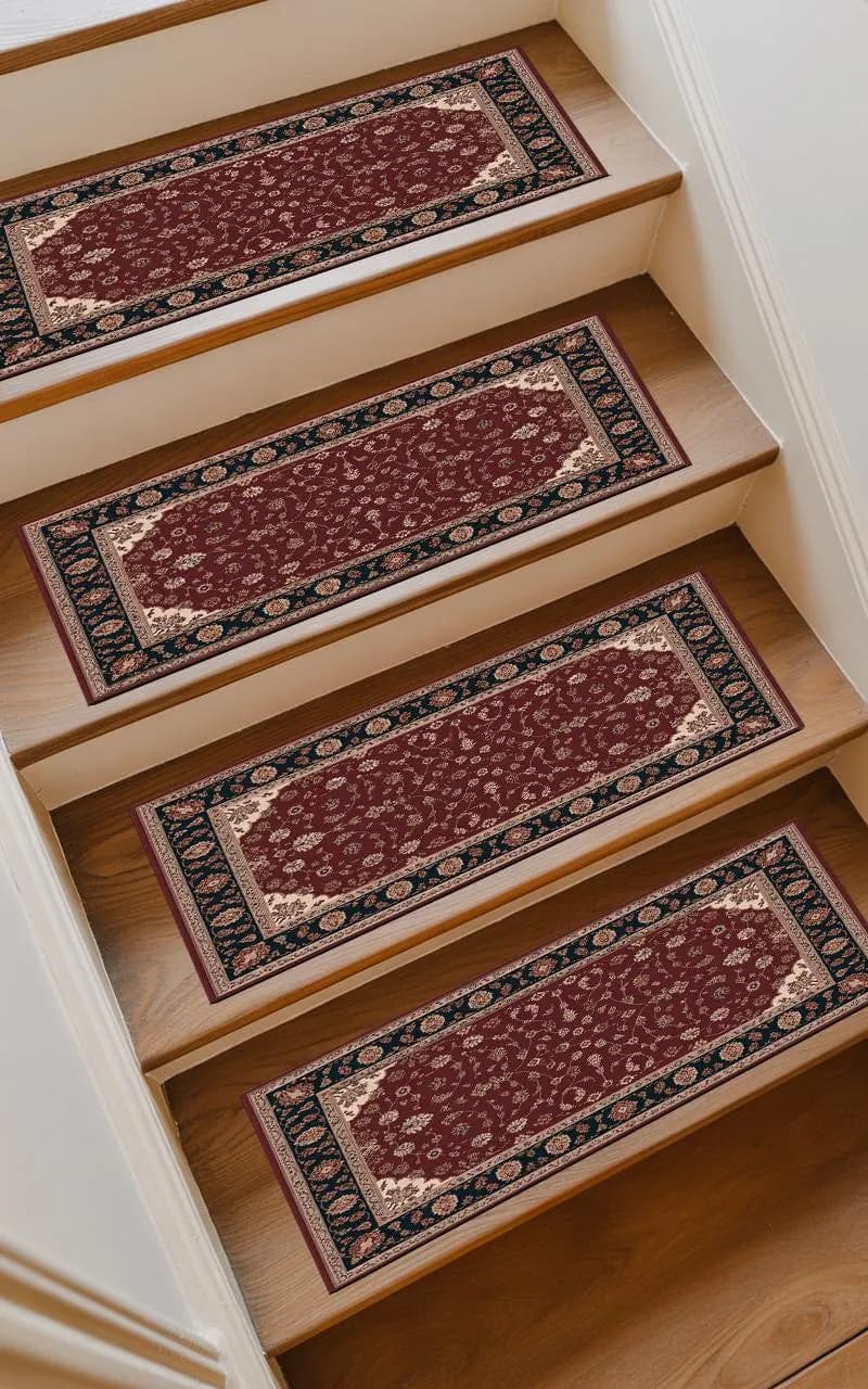 Dark Maroon Ornate Vine Carpet Tread | Wood Surface Savers | Moody Academia Step Rug