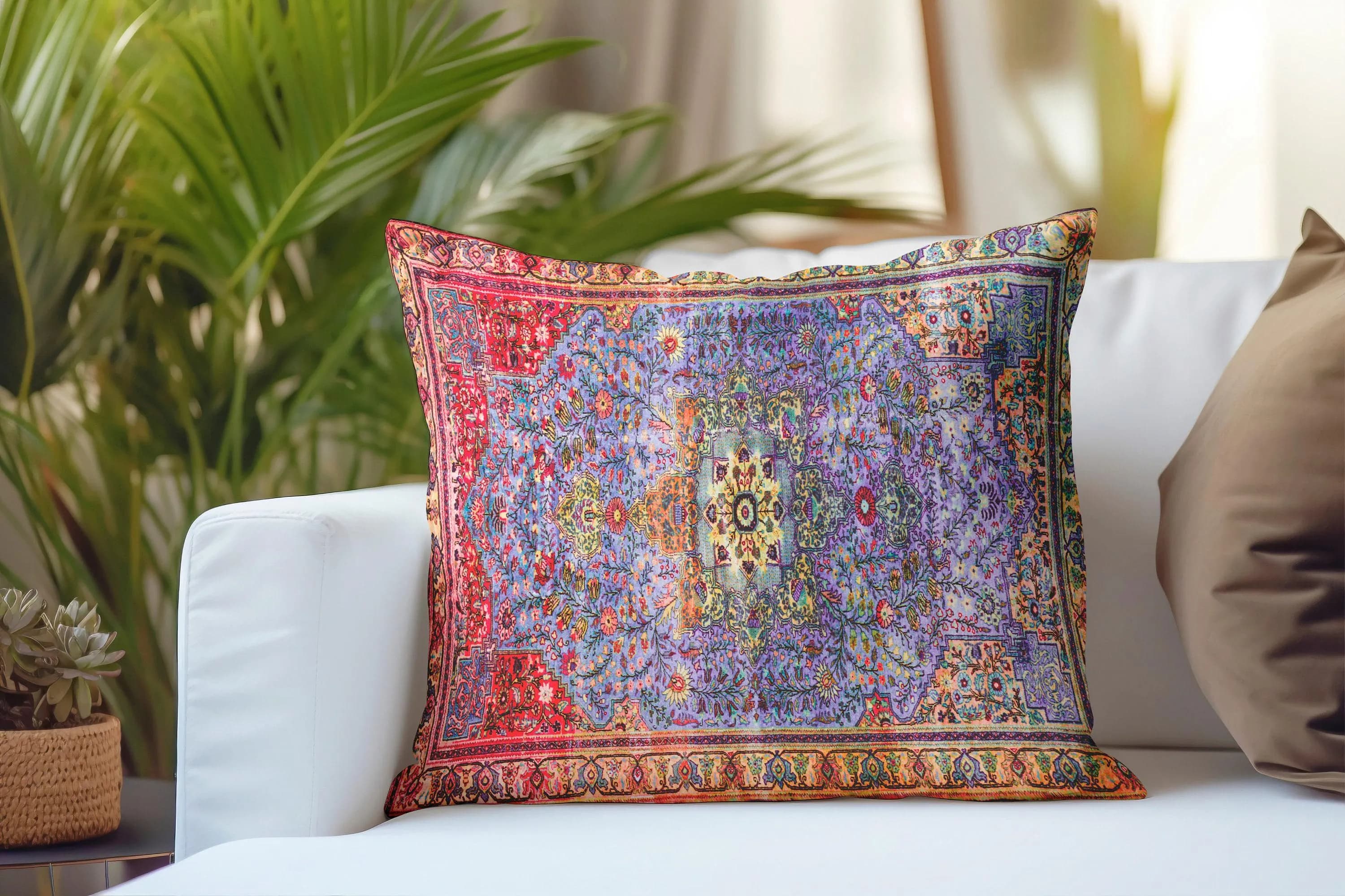 Plum Purple Floral Motif Pillow Cover | Bedroom Bed Accent Cushion | Botanical Room Decor Throw Case - image 4
