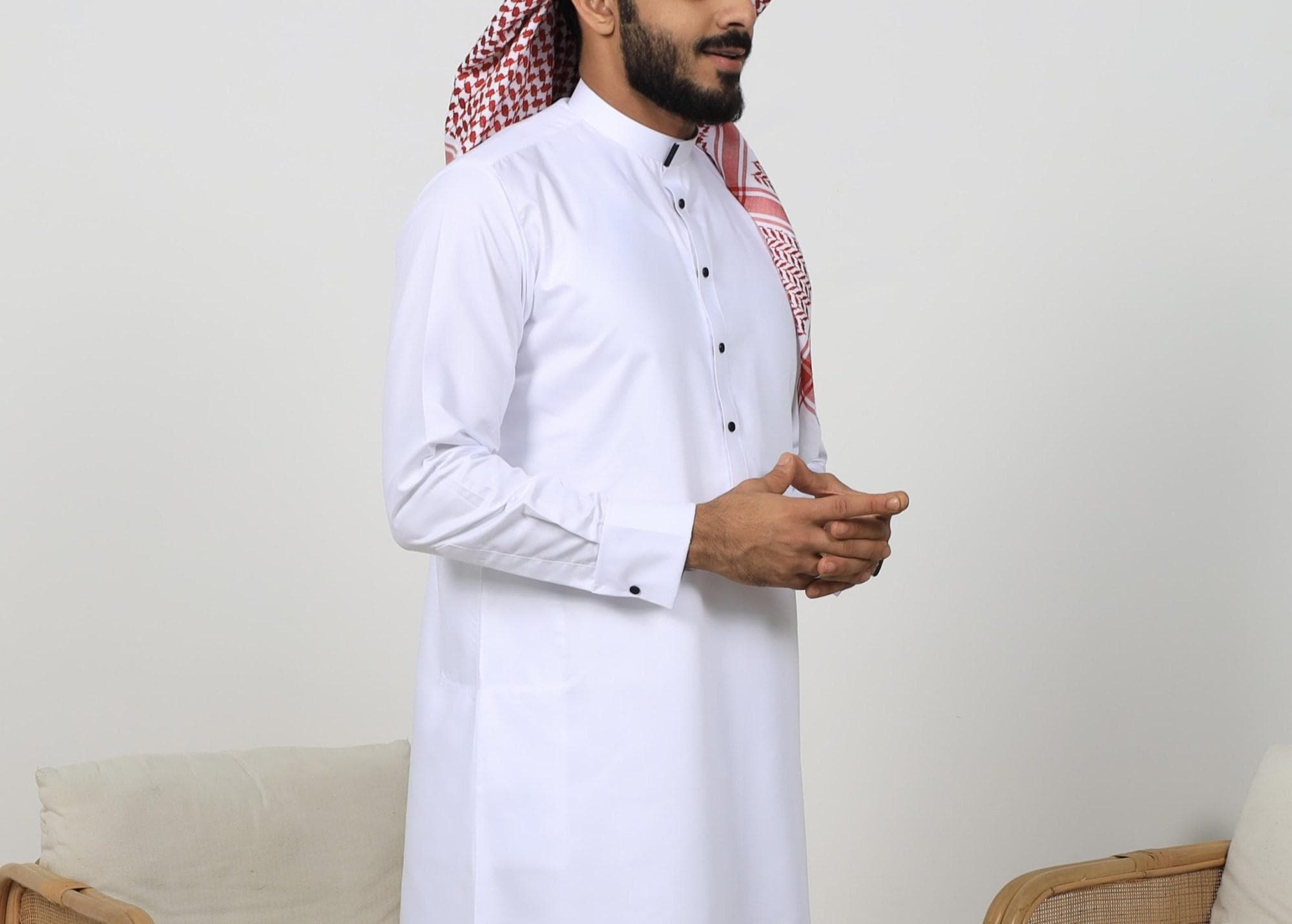 White Collar Thobe with Black Buttons, Japanese Cotton Mens Jubba, Eid Nikah - image 5