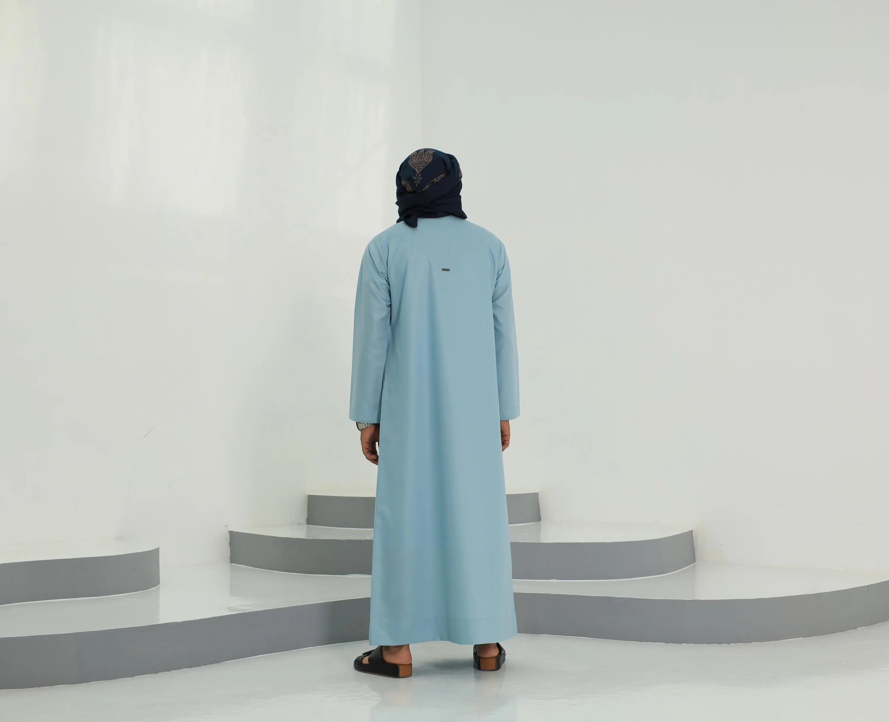 Aqua Blue Omani Thobe for Men, Embroidered Japanese Cotton Jubba, Eid Kandura - image 4