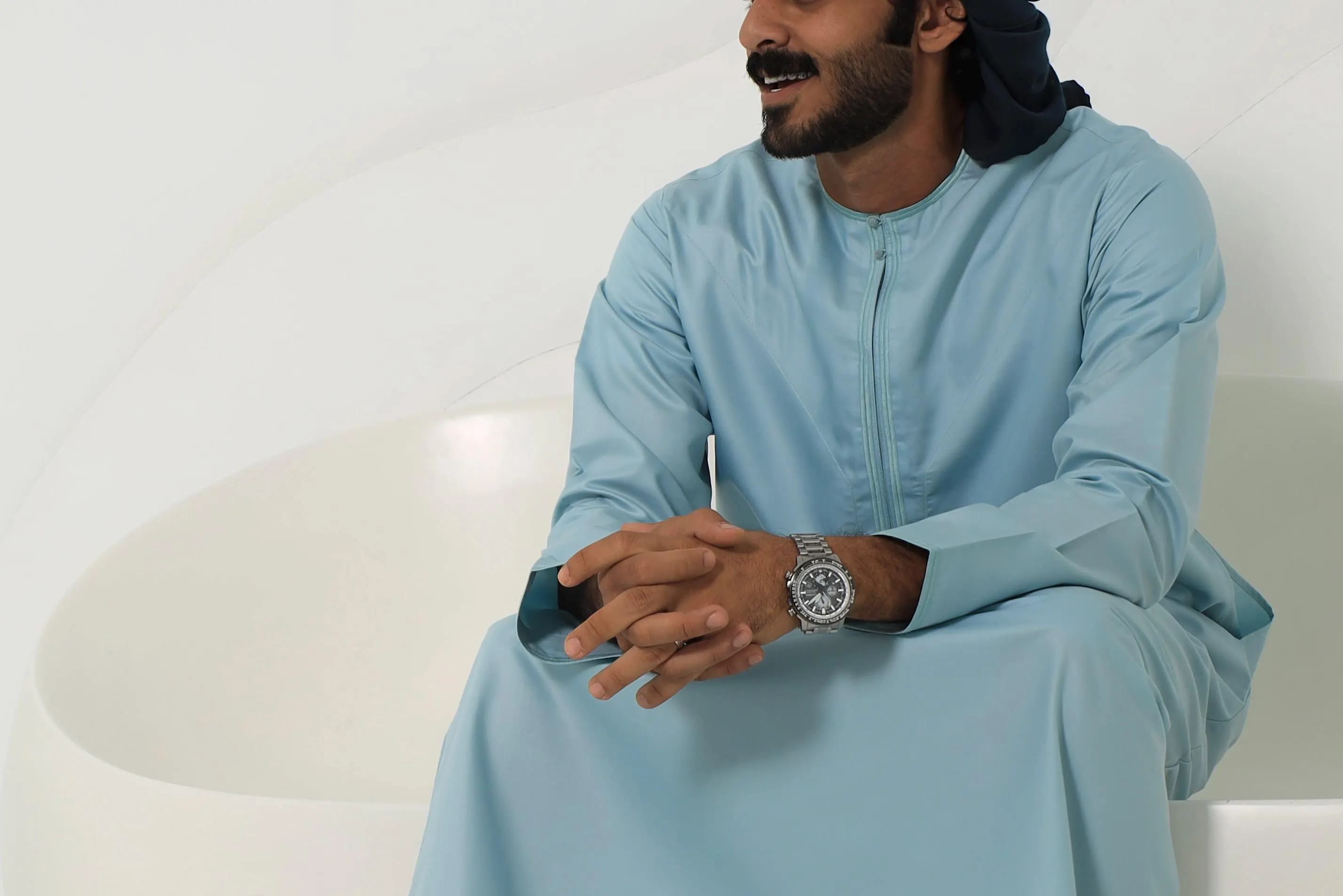 Aqua Blue Omani Thobe for Men, Embroidered Japanese Cotton Jubba, Eid Kandura - image 2