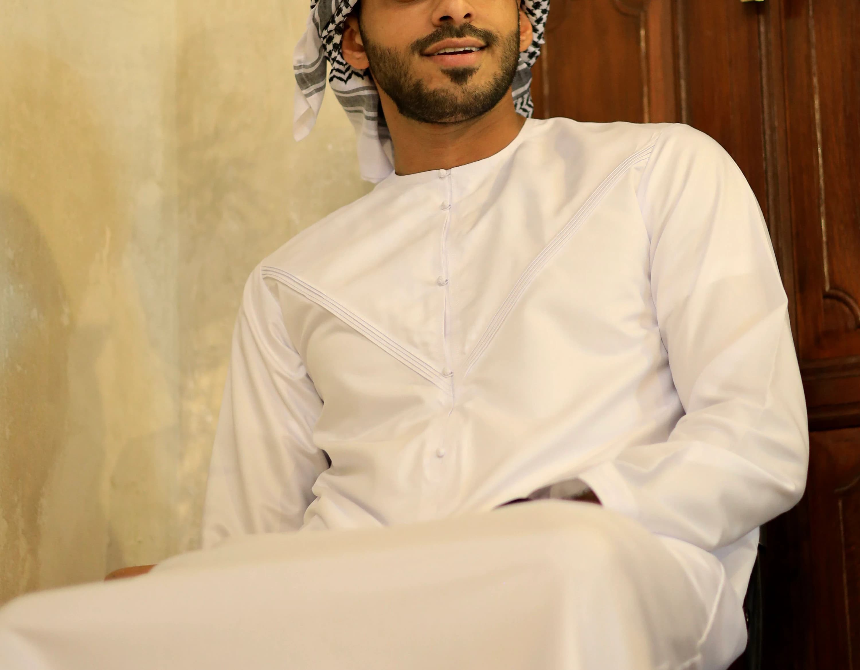 White Emirati Thobe for Men with Pleats, Japanese Cotton Kandura, Eid Jubba