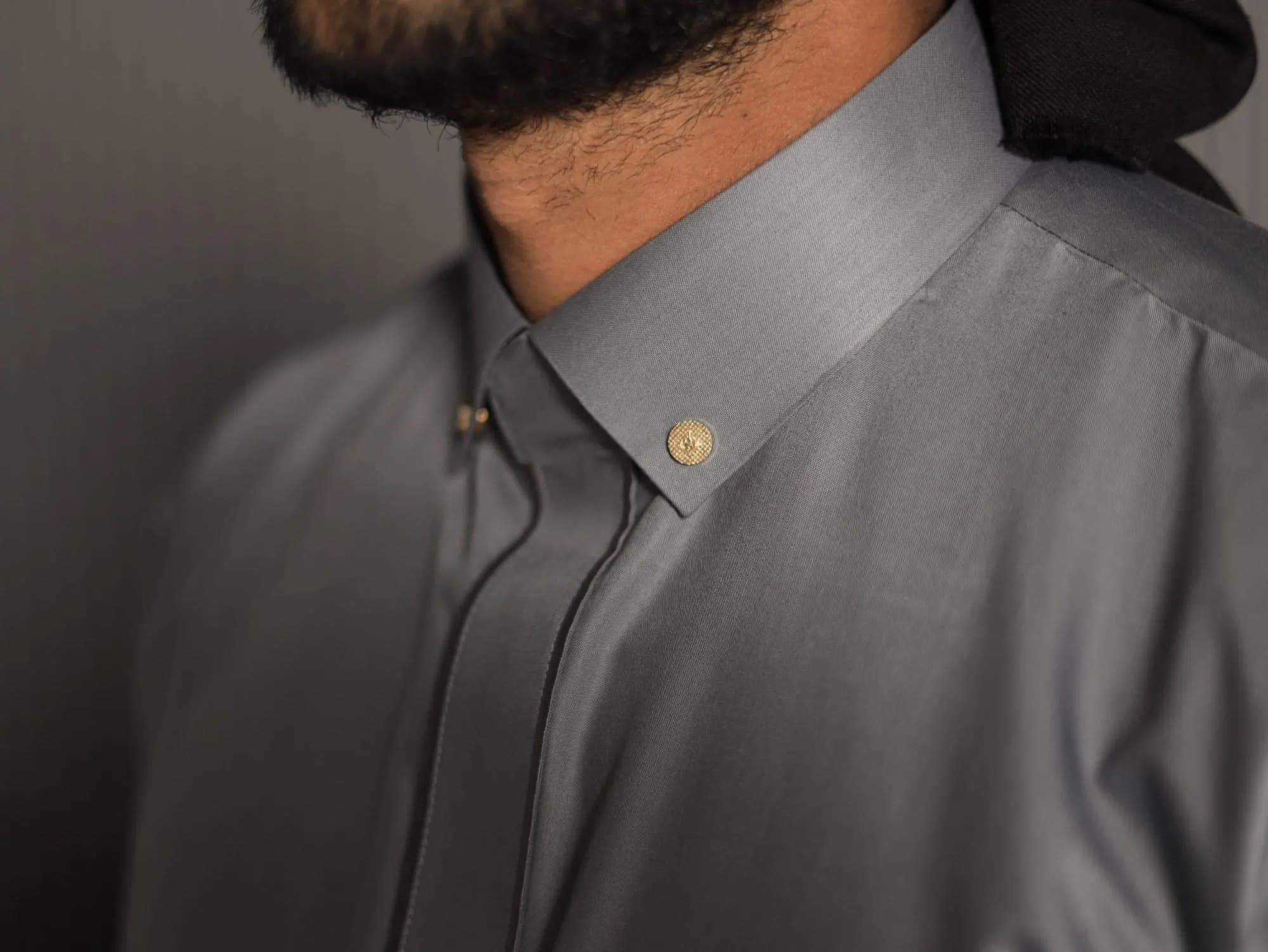 Grey Collar Thobe for Men with Tonal Embroidery, Japanese Cotton Jubba, Eid Nikah - image 2