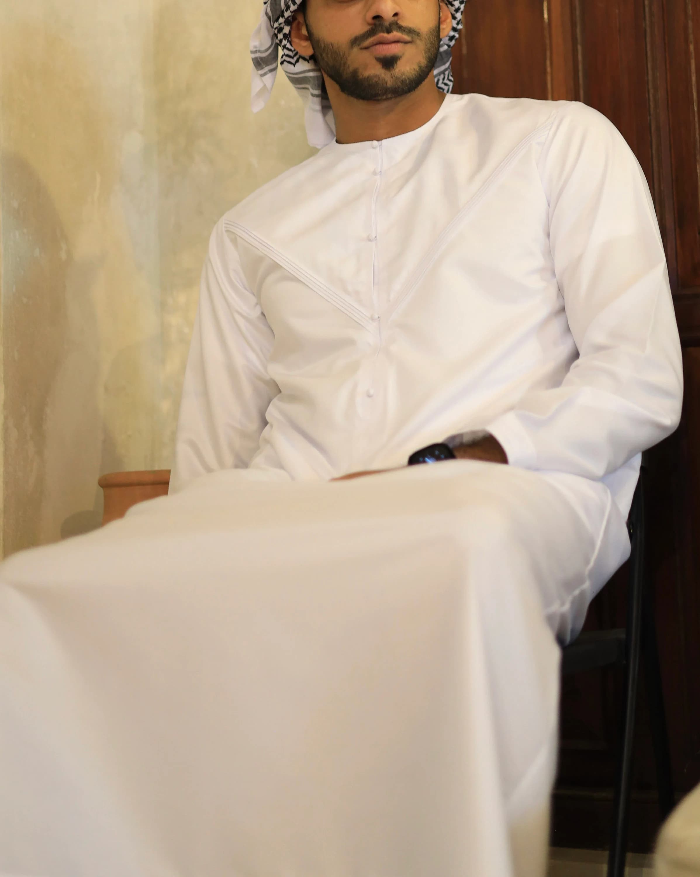 White Emirati Thobe for Men with Pleats, Japanese Cotton Kandura, Eid Jubba - image 2