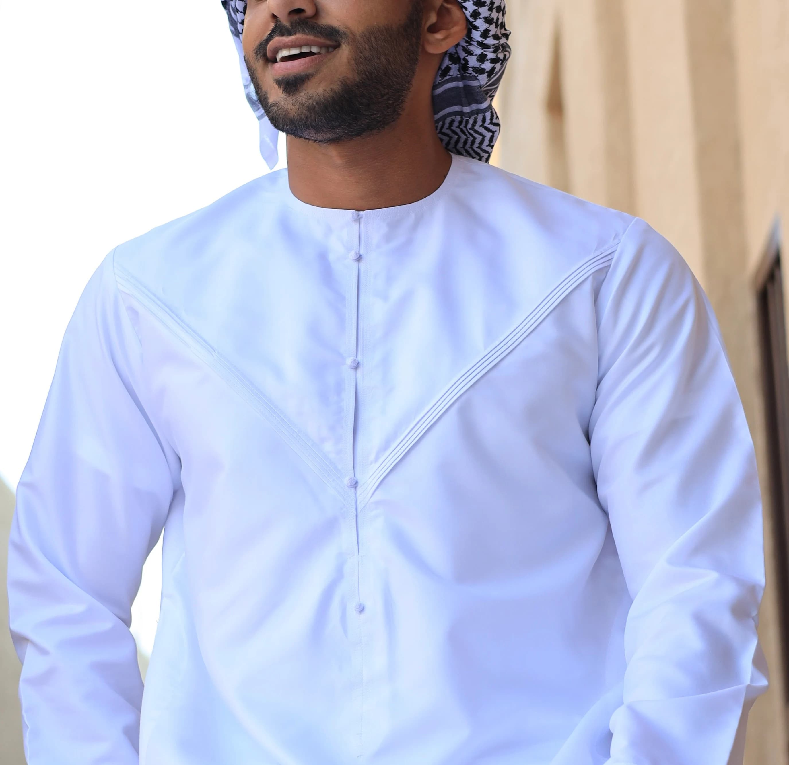 White Emirati Thobe for Men with Pleats, Japanese Cotton Kandura, Eid Jubba - image 4