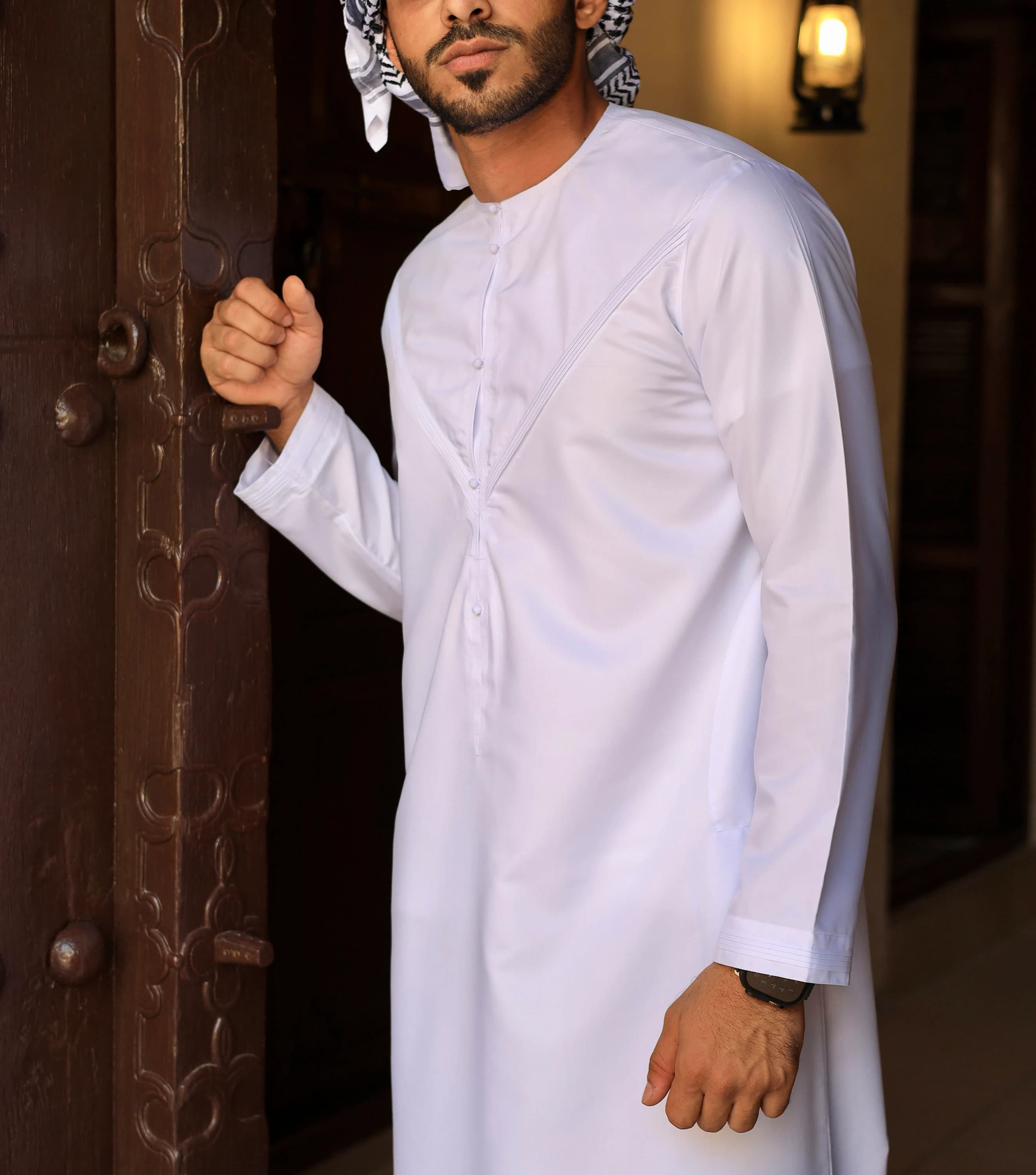 White Emirati Thobe for Men with Pleats, Japanese Cotton Kandura, Eid Jubba - image 3