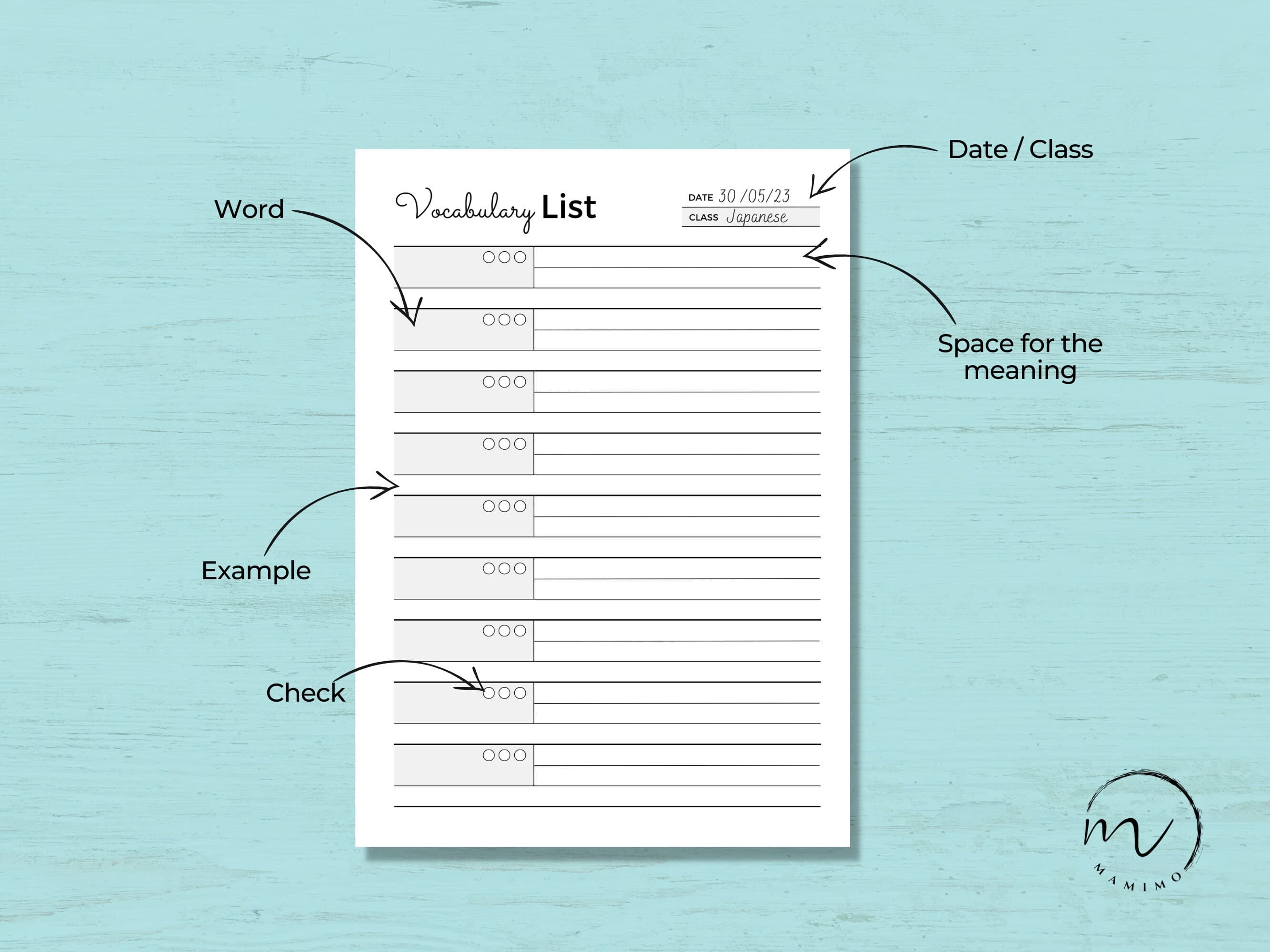 Vocabulary List Printable, Language Study Notebook Template, Language Learning, Vocabulary Note, PDF Instant Download A4/A5/Letter Size - image 3