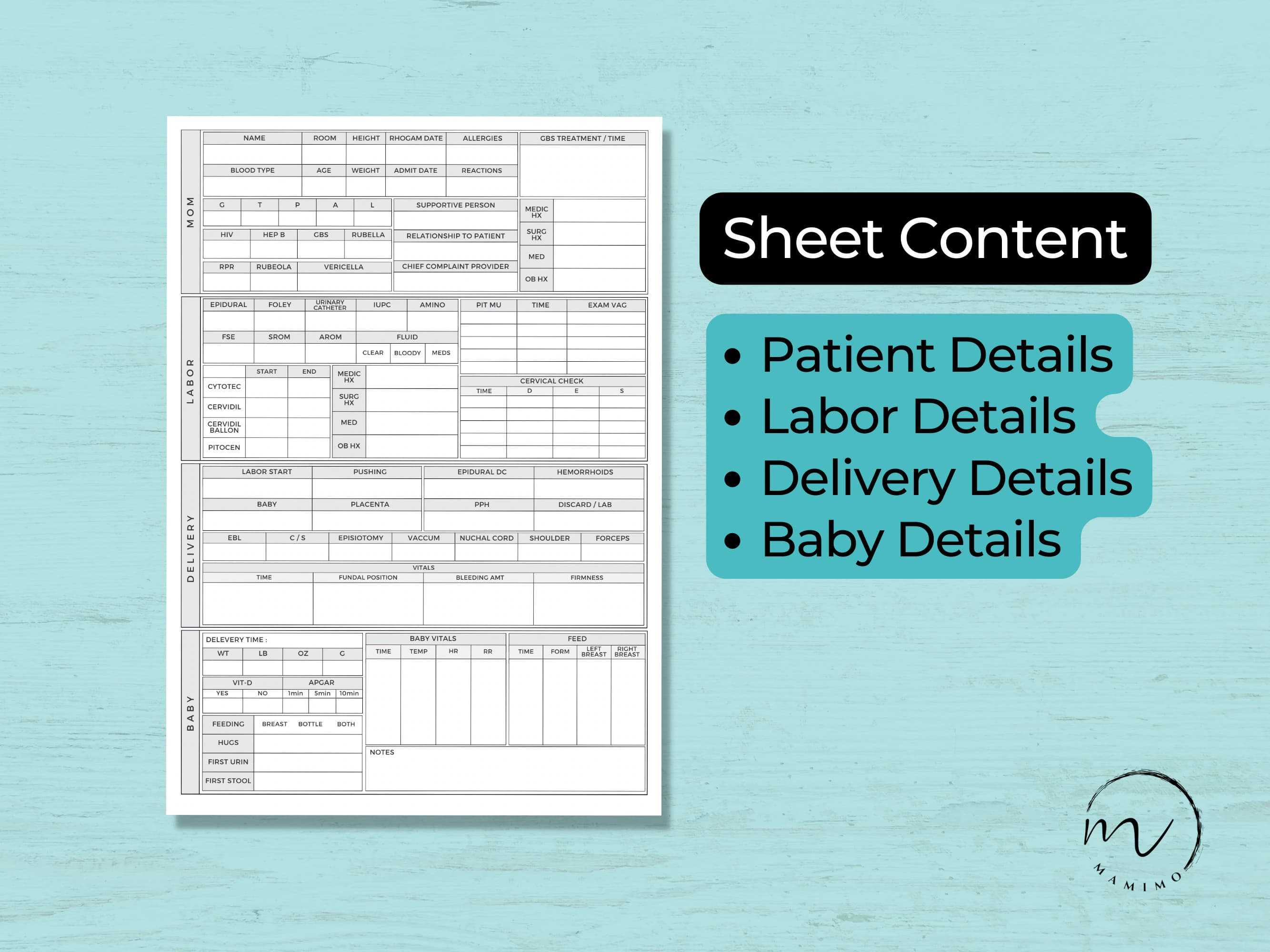 Labor and Delivery Nurse Report Template, L&D Report Sheet, Postpartum Nursing Brain Sheet, Mother and Baby Record Log, Printable A4/Letter - image 4