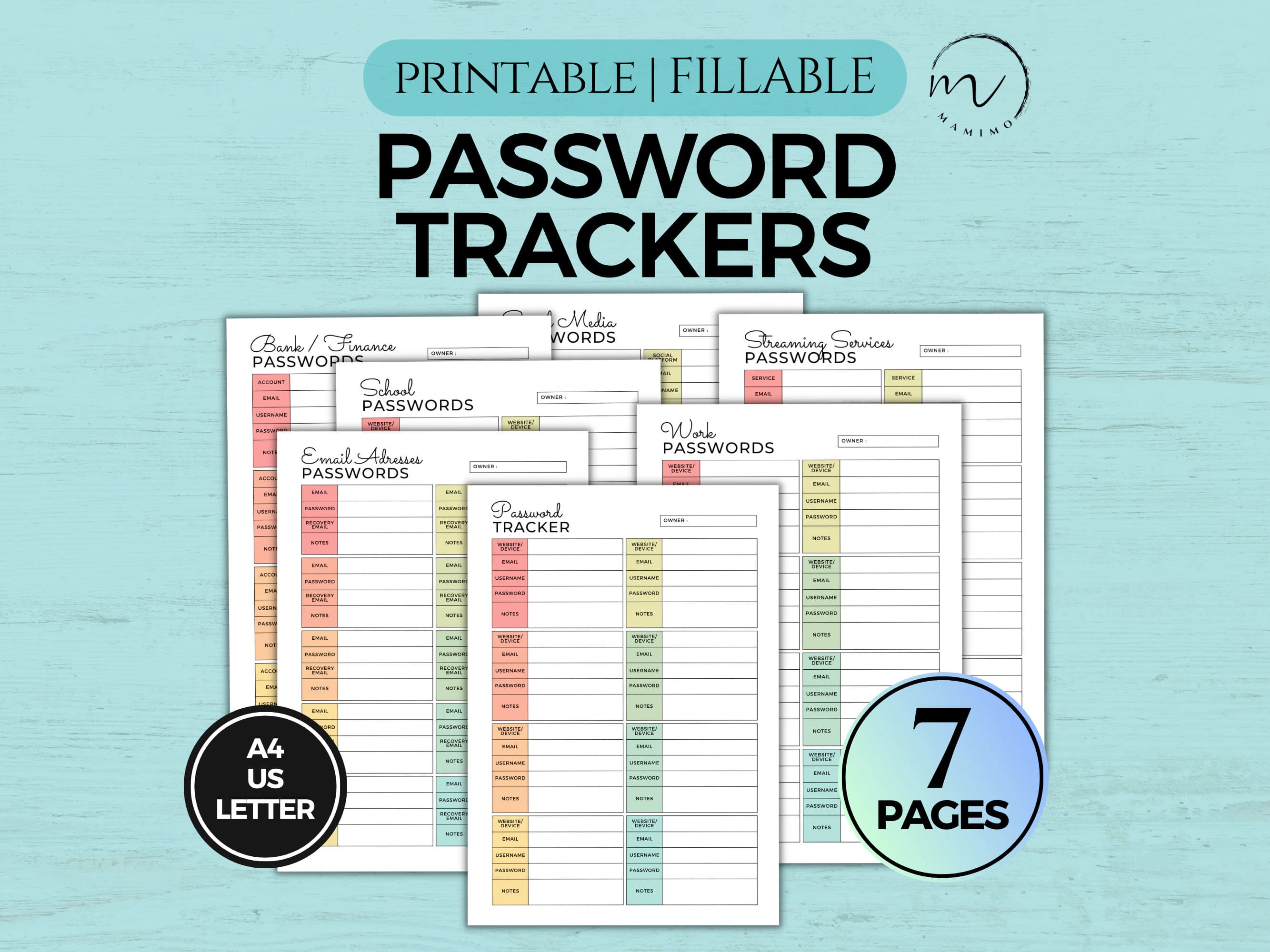 Password Tracker | Password Keeper | Password Log Template | Instant Download | Printable And Fillable PDF A4/Letter Size