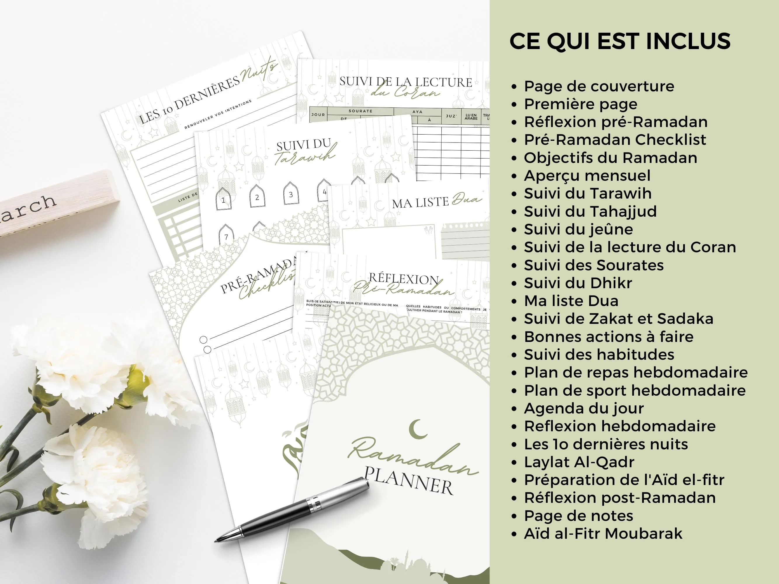 Ramadan Planner en Français, Muslim Planner Digital in French, Quran Tracker, Fasting, Daily Weekly Undated Ramadan Journal, Islamic Planner - image 3