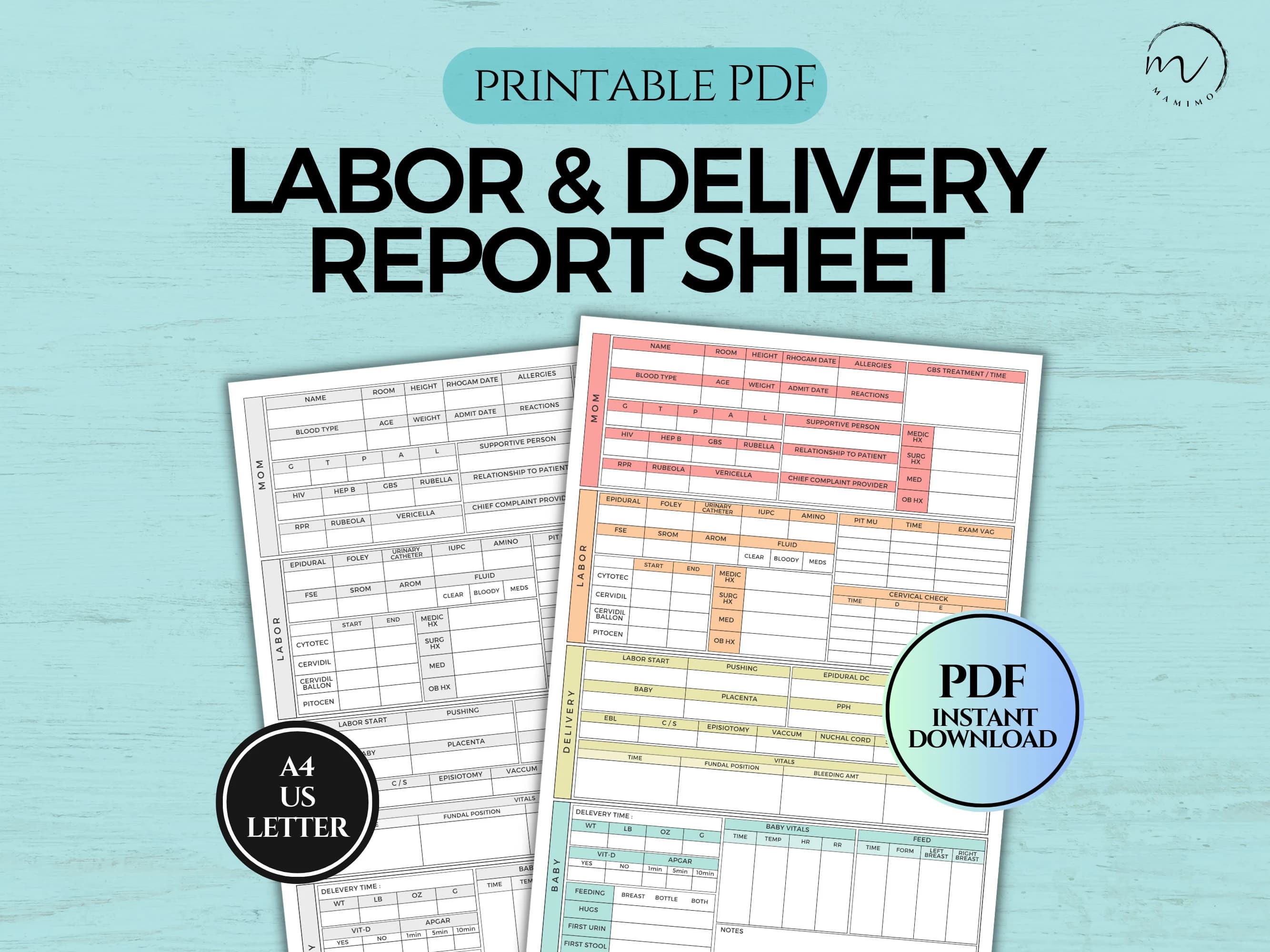 Labor and Delivery Nurse Report Template, L&D Report Sheet, Postpartum Nursing Brain Sheet, Mother and Baby Record Log, Printable A4/Letter
