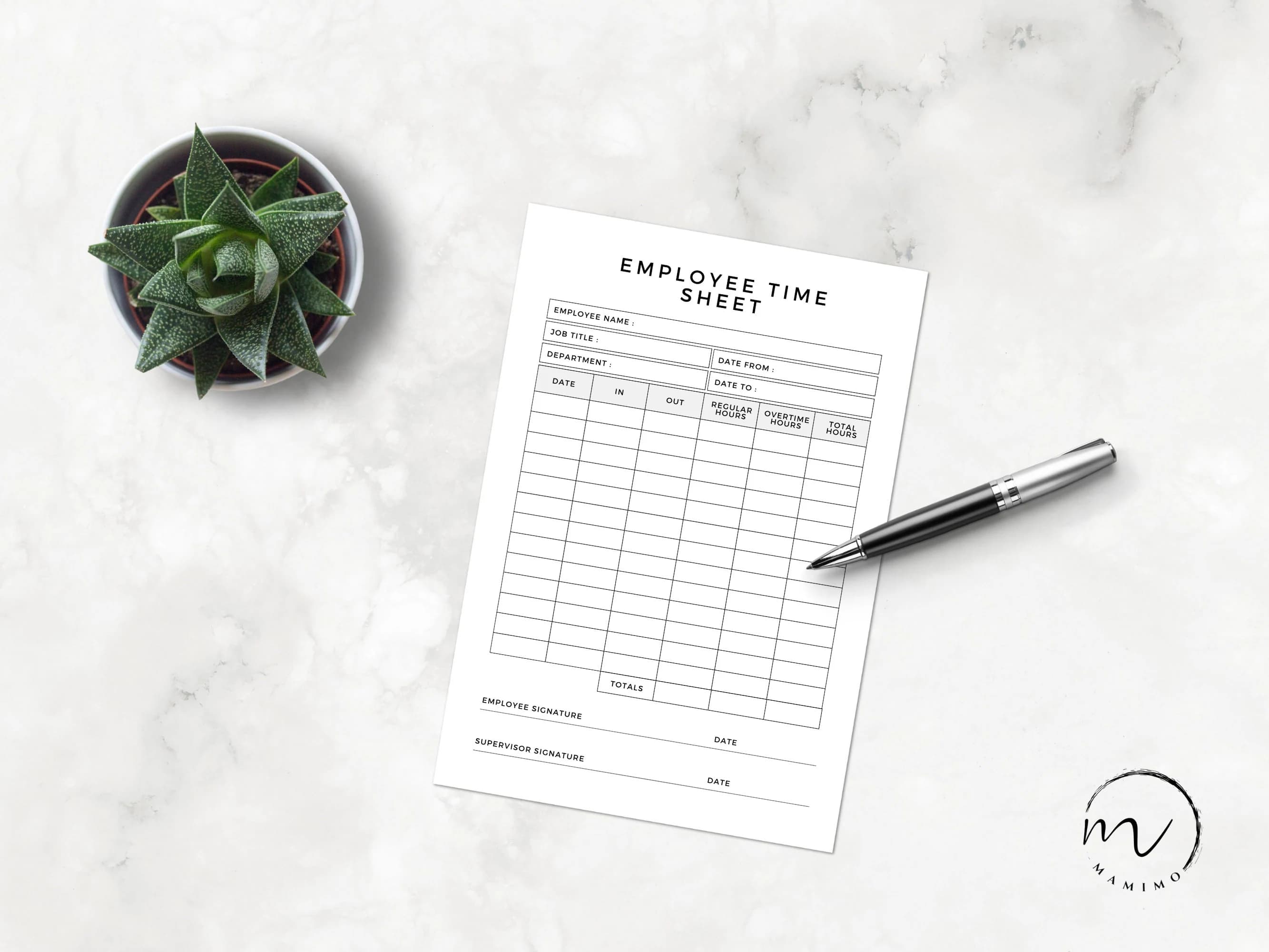 Employee Time Sheet, Employee Scheduling Timesheet, Office Time Card, Employee Timekeeping, Work Log Tracker, Printable, Fillable PDF - image 3