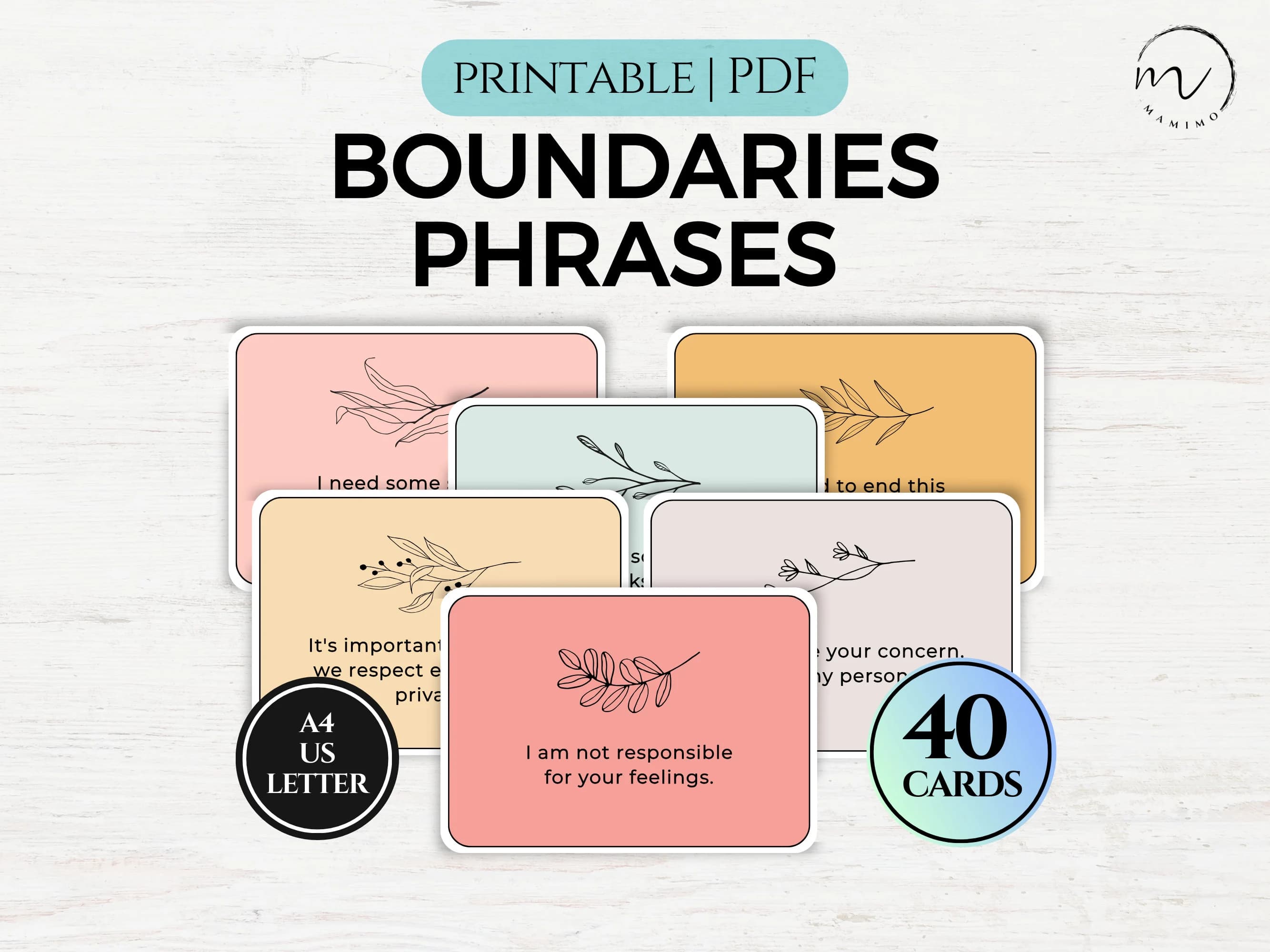 Boundary Setting Flashcards, 40 Boundaries Cards, Boundaries Phrases, Boundaries Journal, Therapy Tools, Social Psychologist, Mental Health