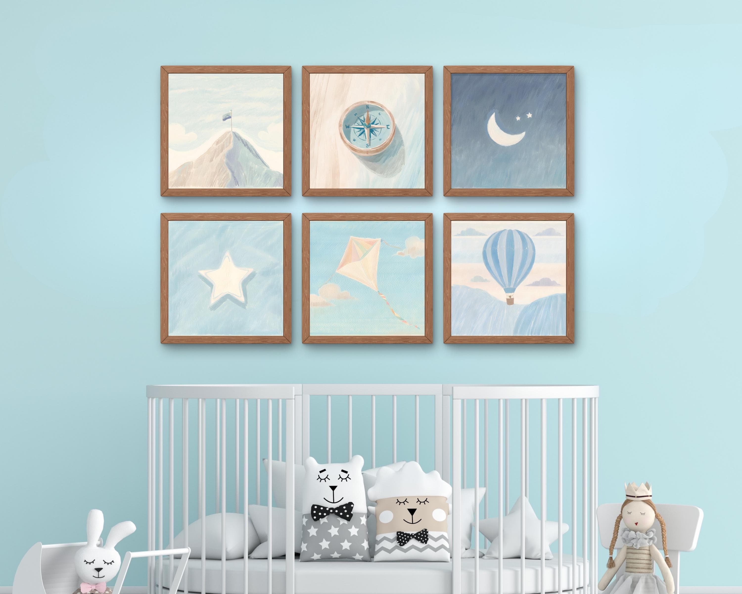Pastel Adventure Nursery Print Set – Mountain, Compass, Moon (Digital Download) - image 4