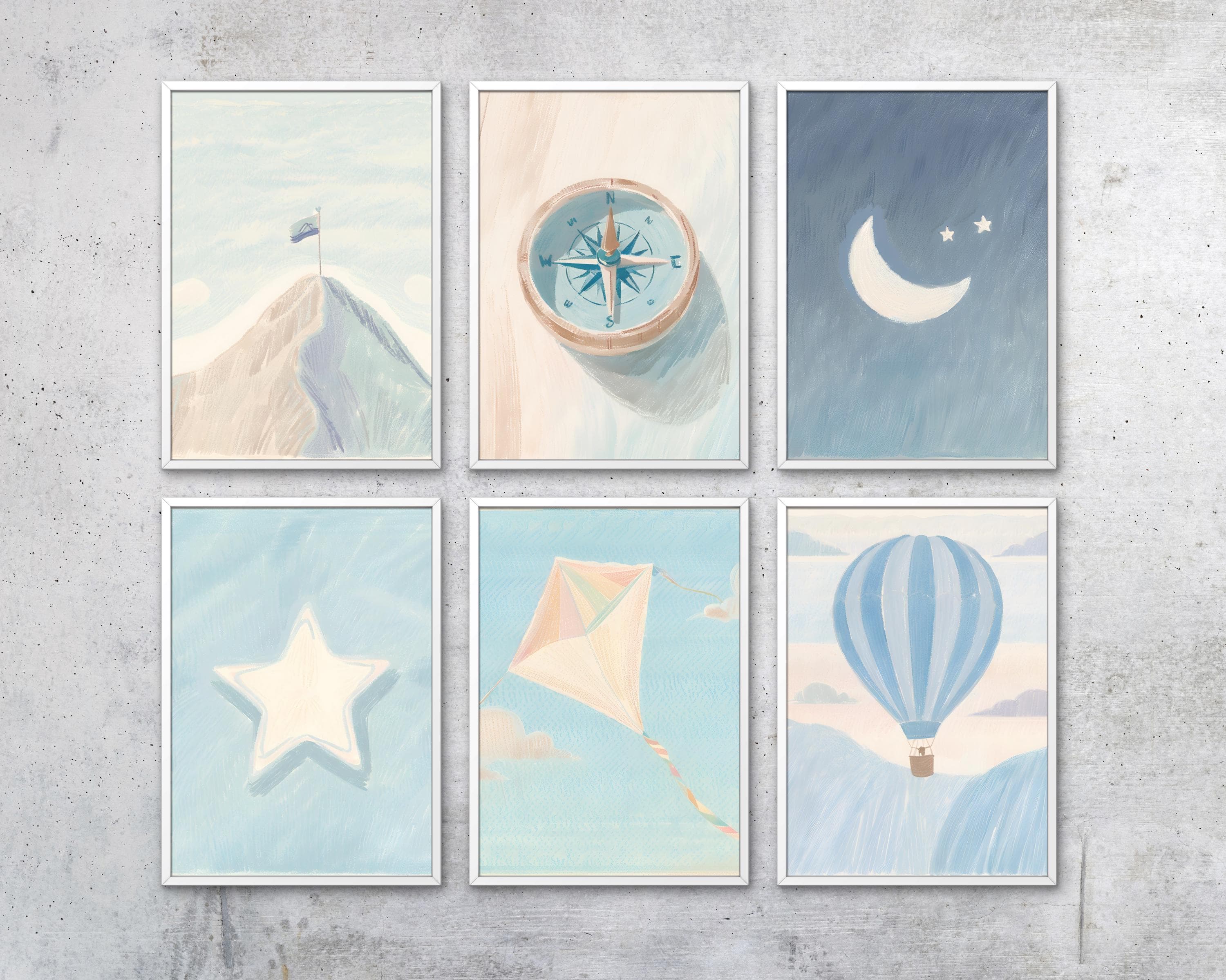Pastel Adventure Nursery Print Set – Mountain, Compass, Moon (Digital Download) - image 3