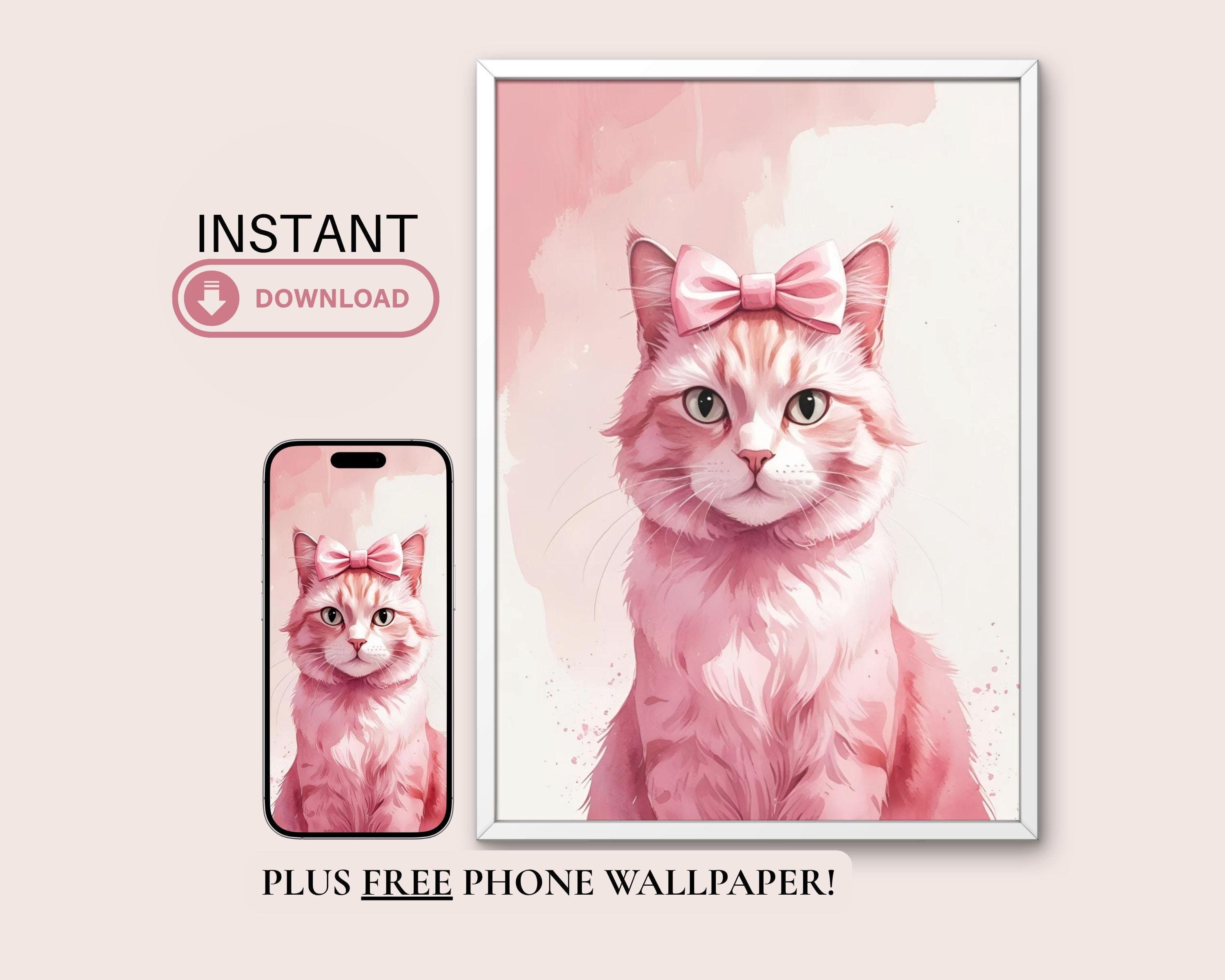 Pink Cat Bow Wall Art – Coquette Illustration (Digital Download) - image 4