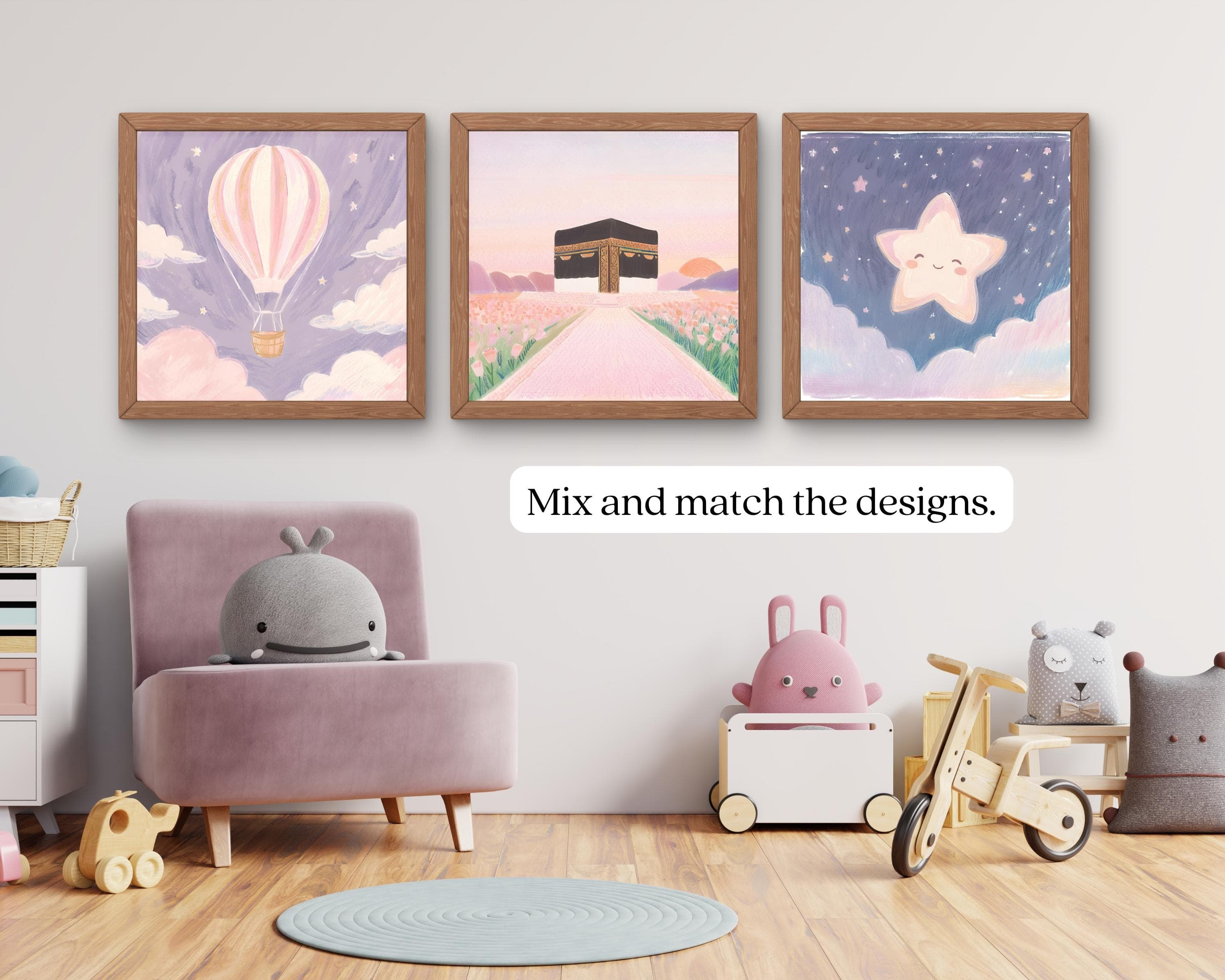 Islamic Nursery Art Set – Pastel Kaaba, Mosque, Stars (Digital Download) - image 5