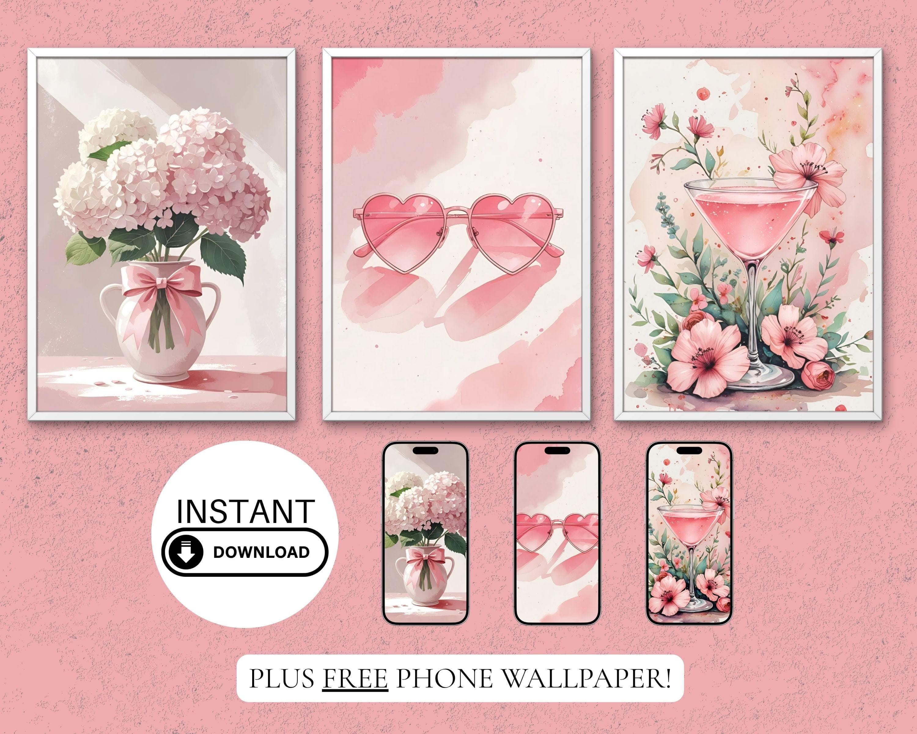Coquette Pink Wall Art Set | Heart Sunglasses, Hydrangeas (Digital Download) - image 3