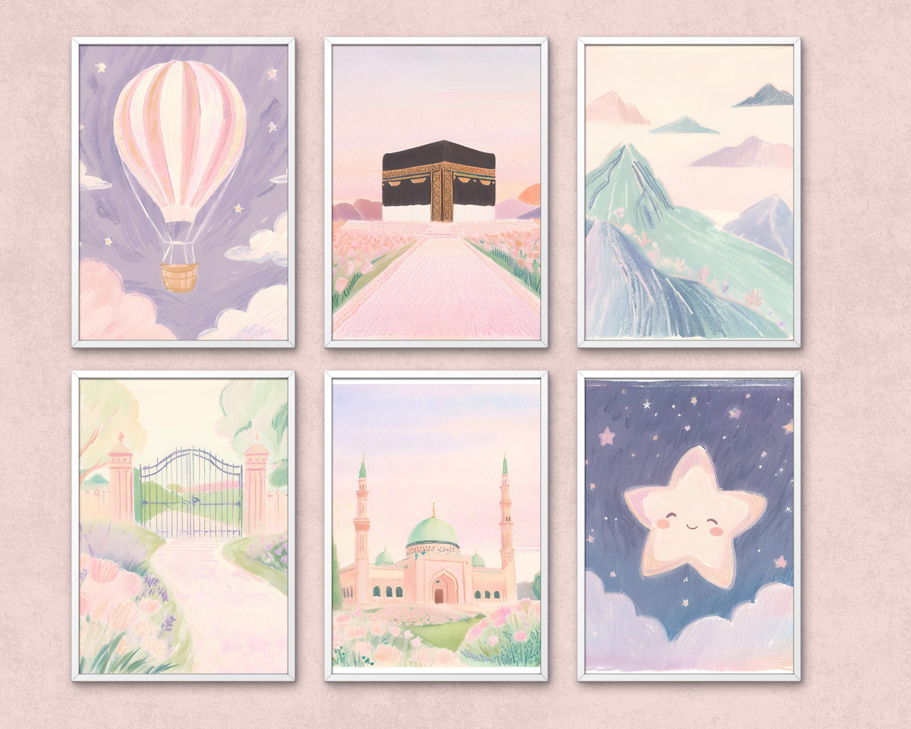 Islamic Nursery Art Set – Pastel Kaaba, Mosque, Stars (Digital Download) - image 3