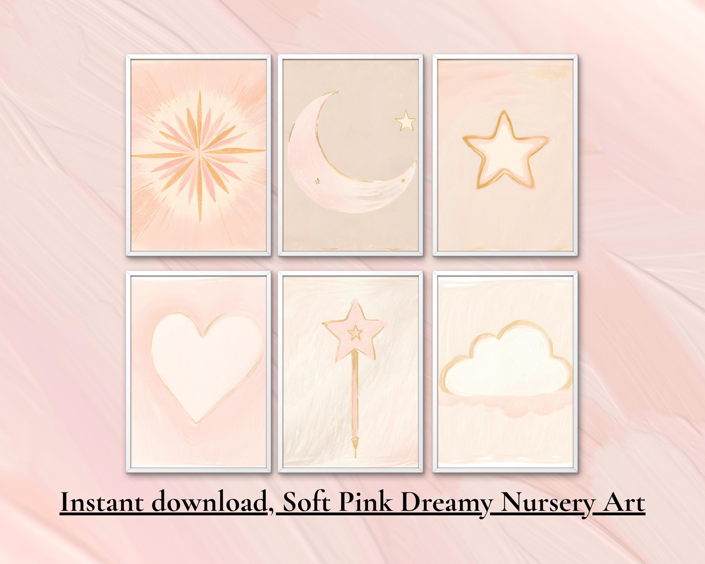 Neutral Beige Nursery Art Prints | Star, Moon, Heart Set (Digital Download)