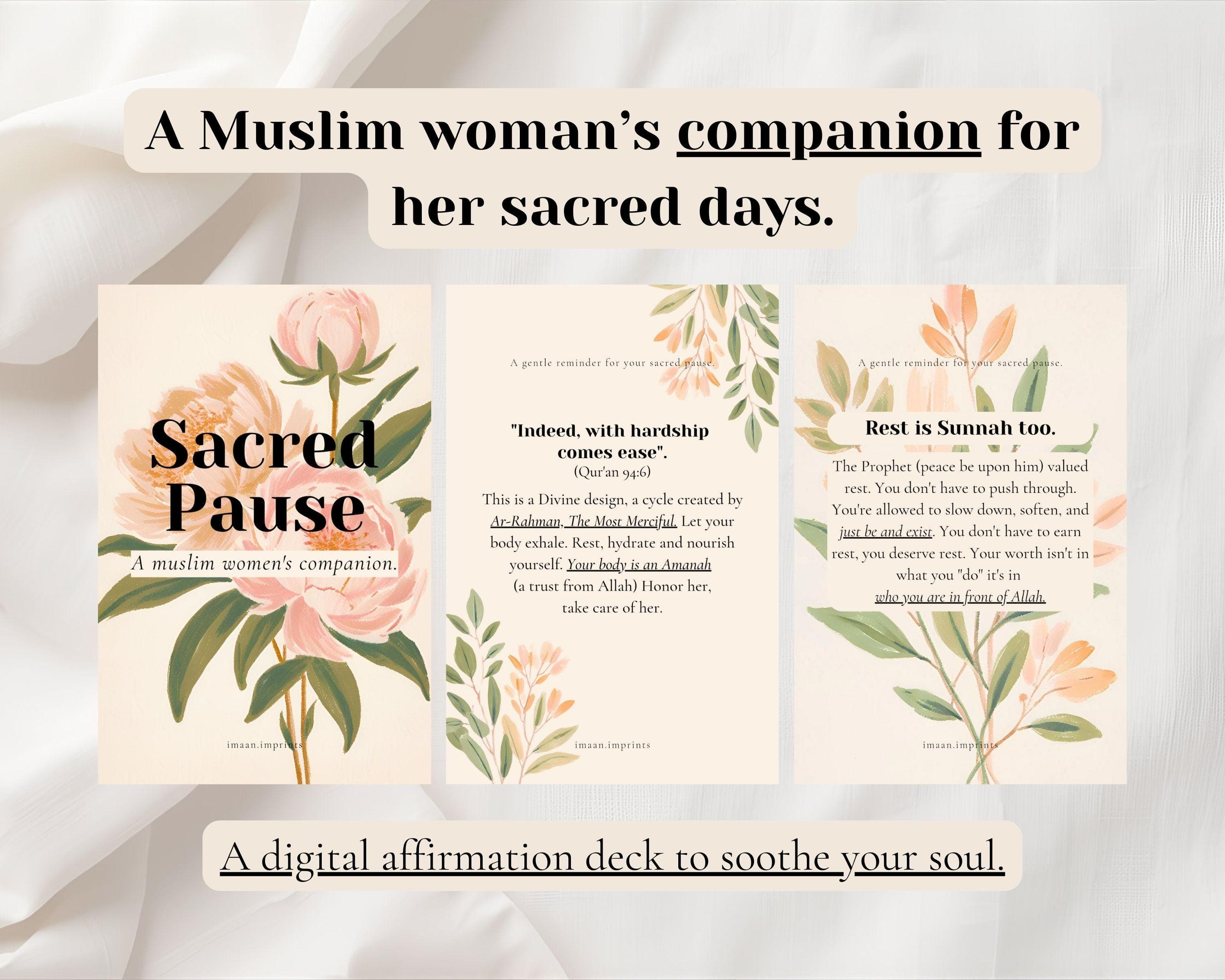 Islamic Affirmation Cards for Muslim Women – Sacred Pause, Self-Care (Digital Download 10x15cm PDF)