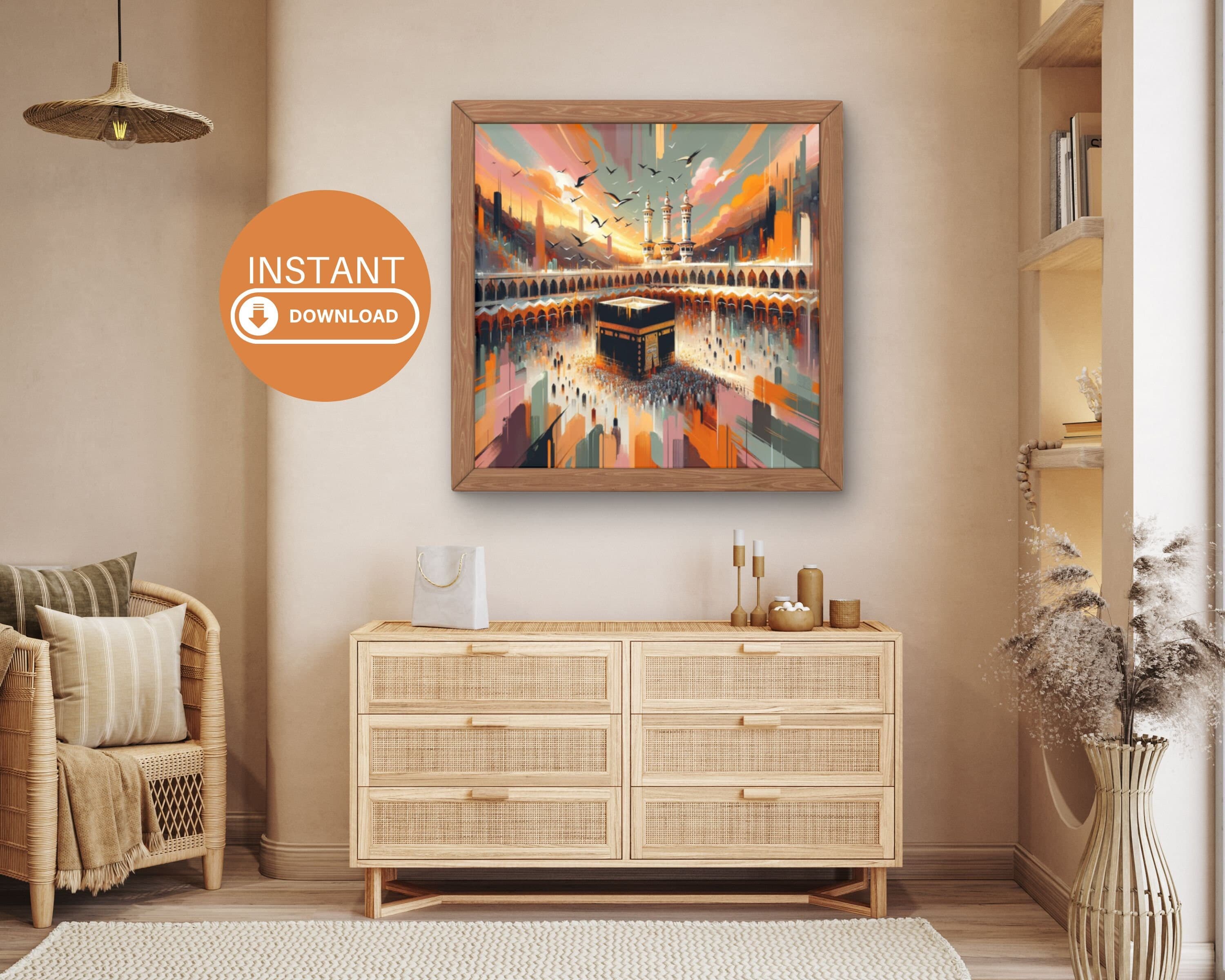 Islamic AI Art Print, Kaaba, Modern Home Decor (Digital Download)