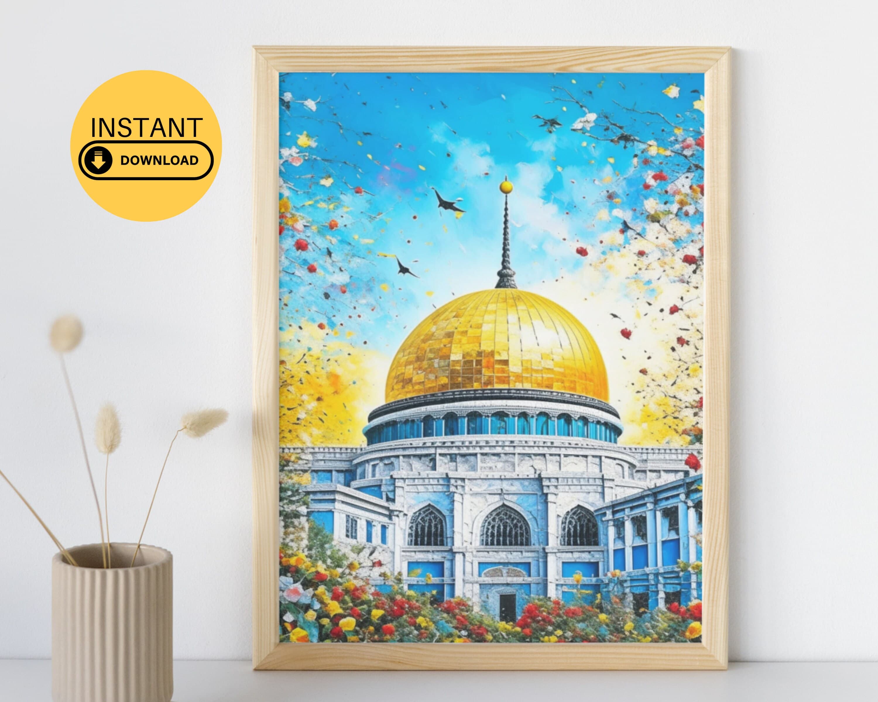 Dome of the Rock AI Art Print, Colorful Islamic Wall Decor (Digital Download)