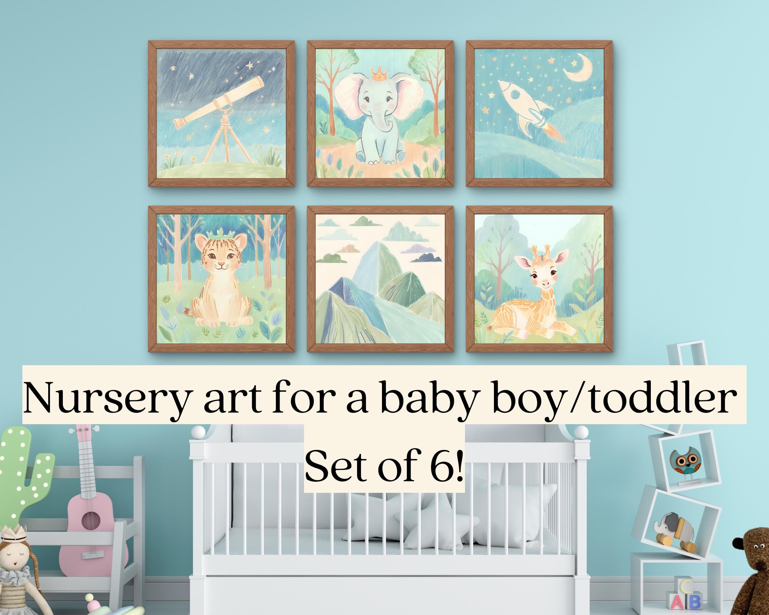 Baby Boy Nursery Wall Art – Animal & Space Prints Set (Digital Download) - image 3